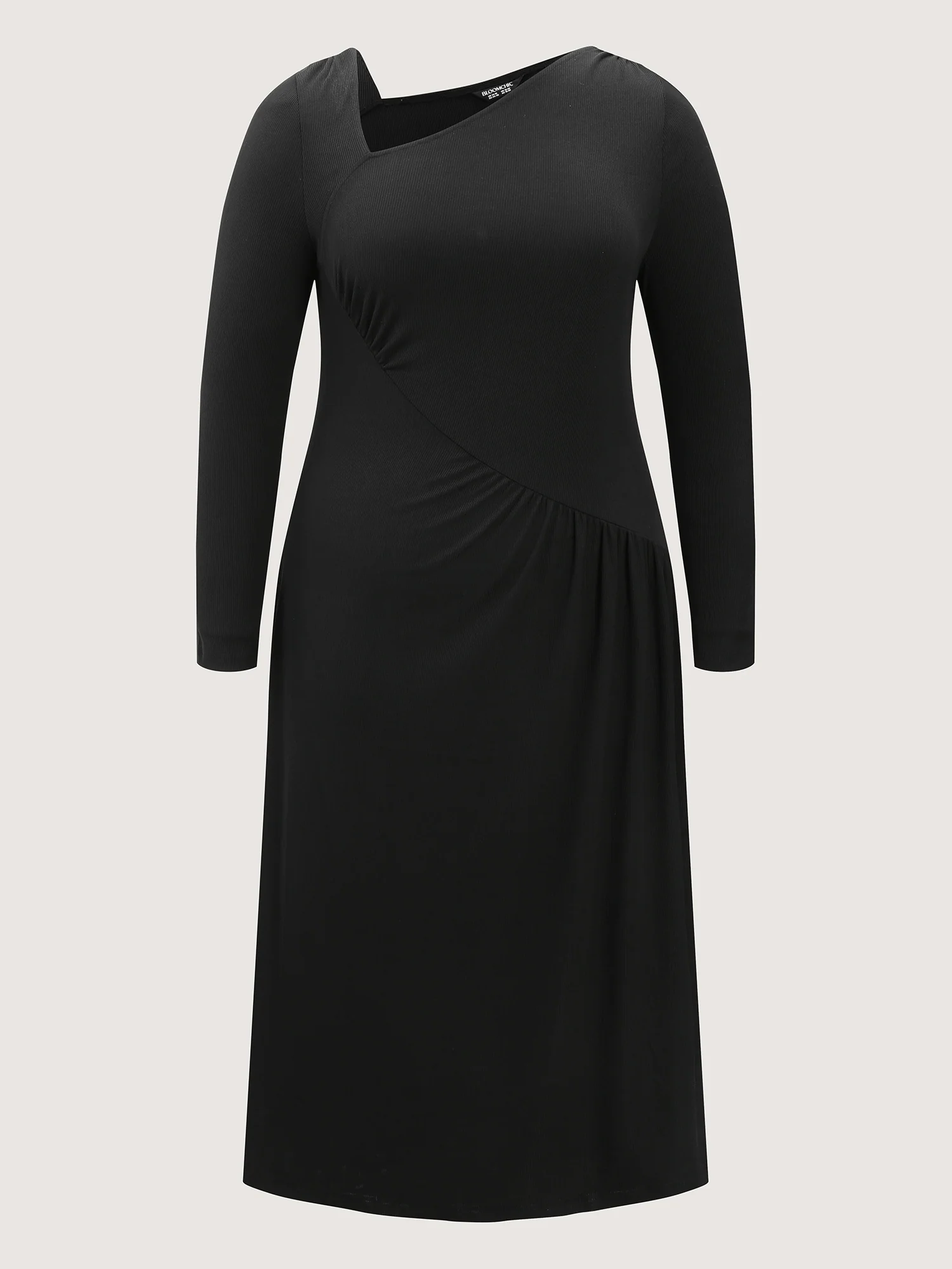 Asymmetrical Neckline Draped Knit Midi Dress - Image 8