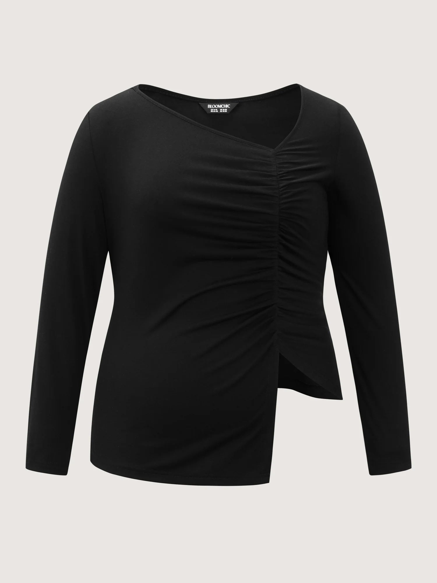 Asymmetrical Neckline Ruched Stretchy Knit Top - Image 7
