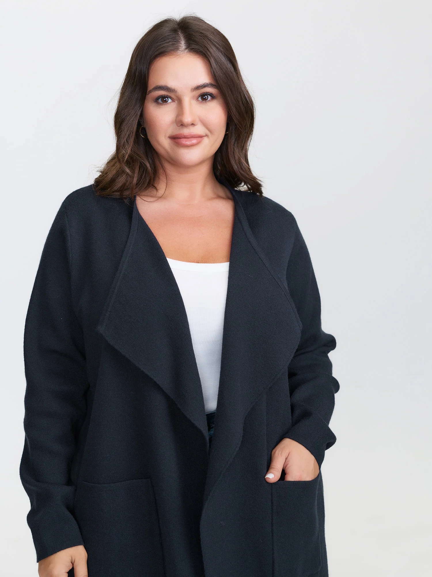 Asymmetrical Notched Lapel Collar Open Cardigan - Image 2