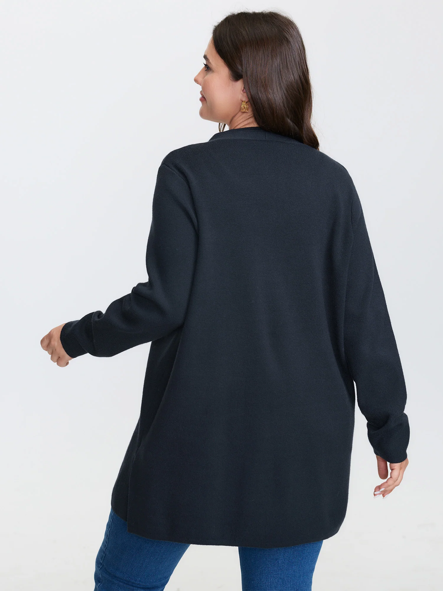 Asymmetrical Notched Lapel Collar Open Cardigan - Image 4