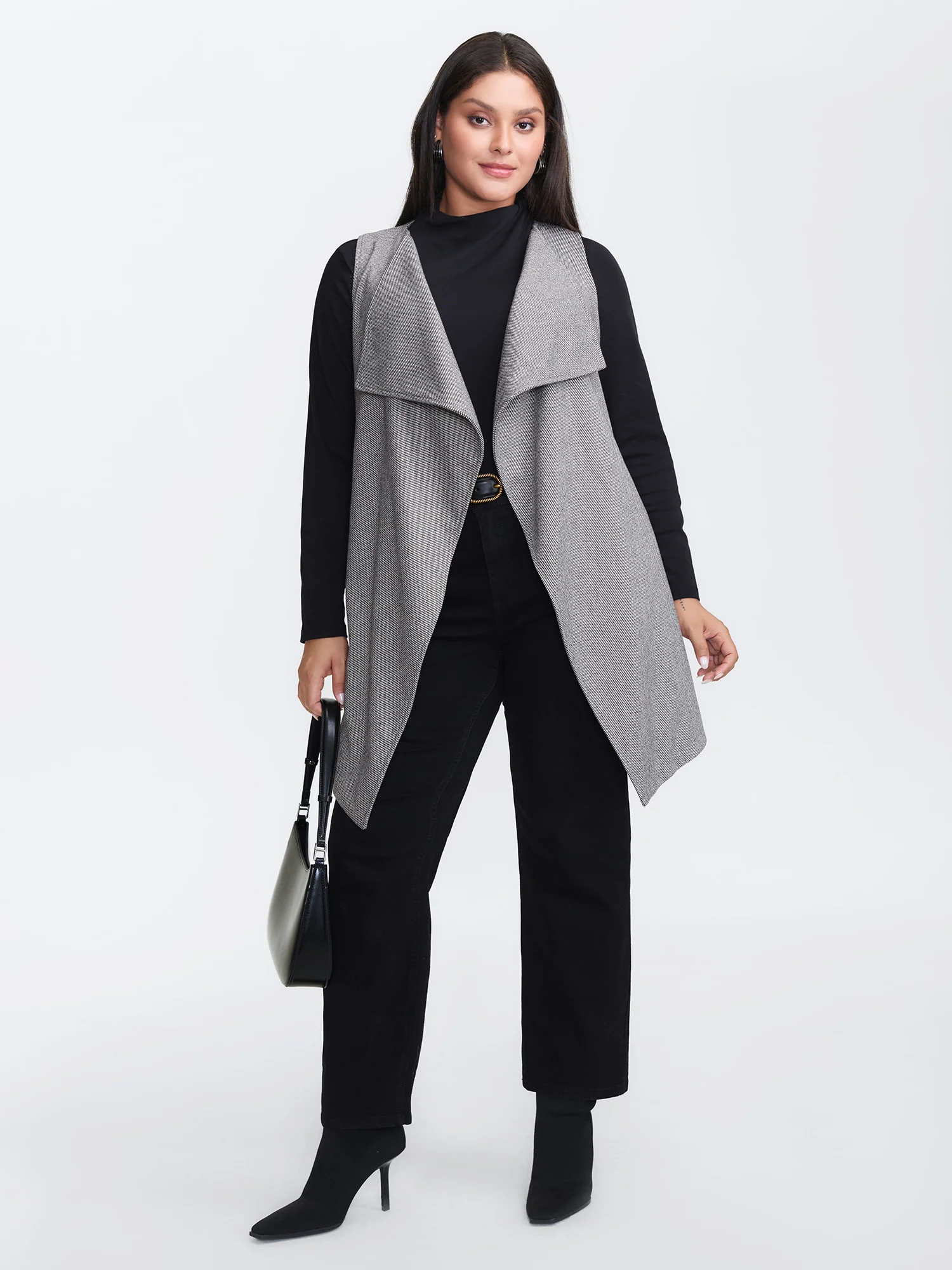 Asymmetrical Placket Belted Long Vest