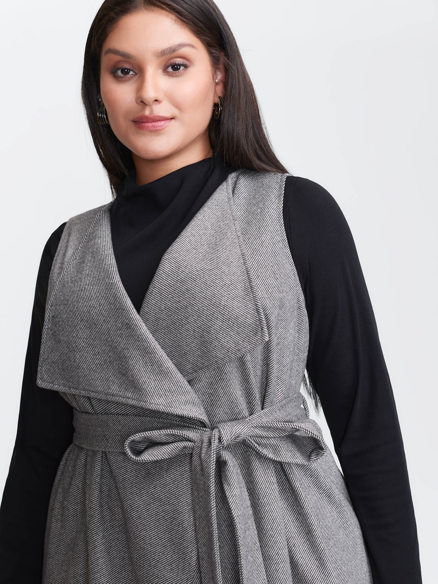 Asymmetrical Placket Belted Long Vest - Image 4