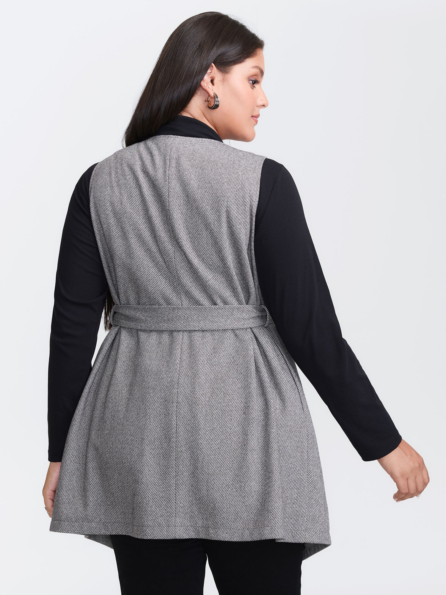 Asymmetrical Placket Belted Long Vest - Image 6