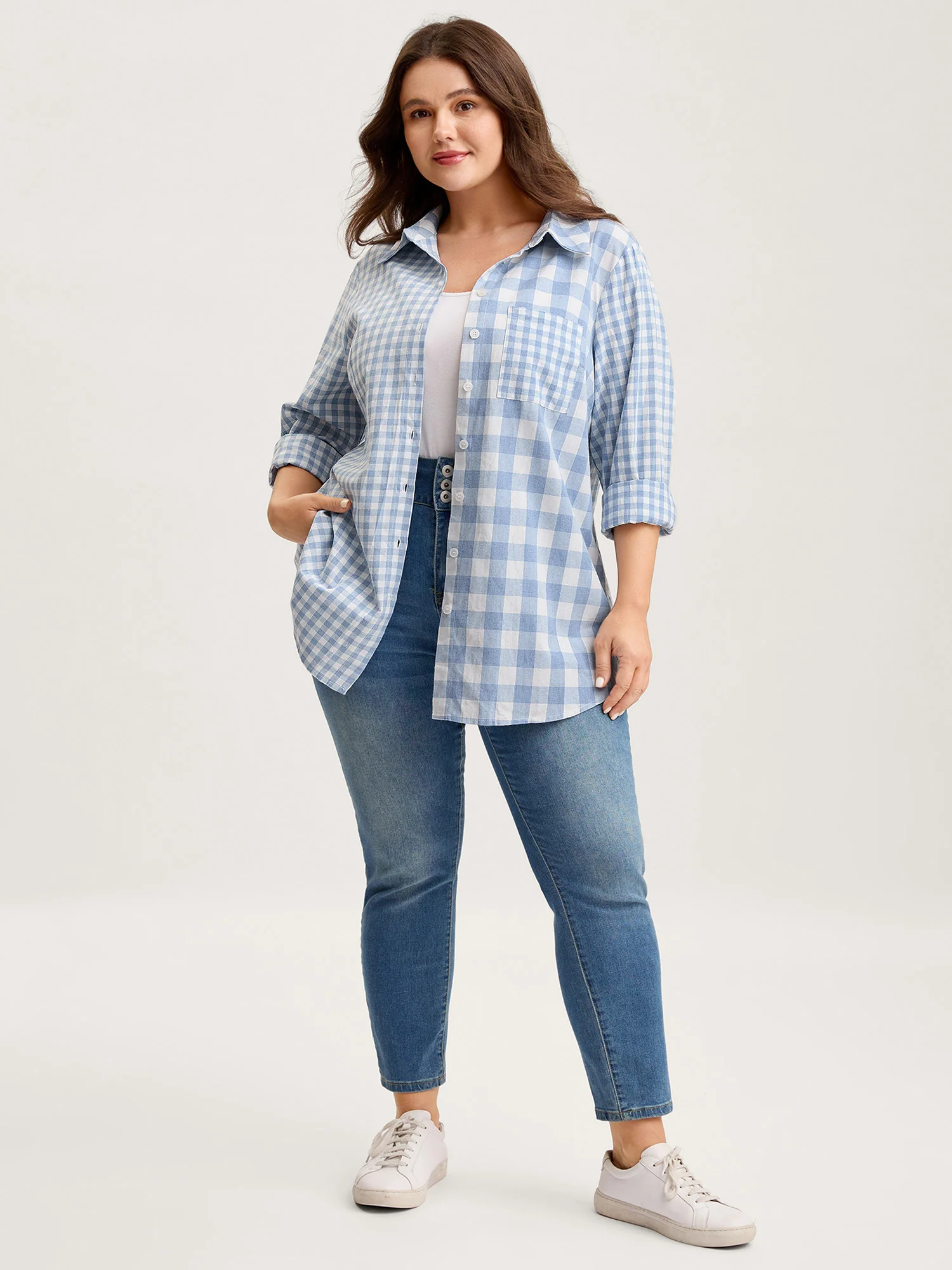 Asymmetrical Plaid Button-Down Shirt - Image 3