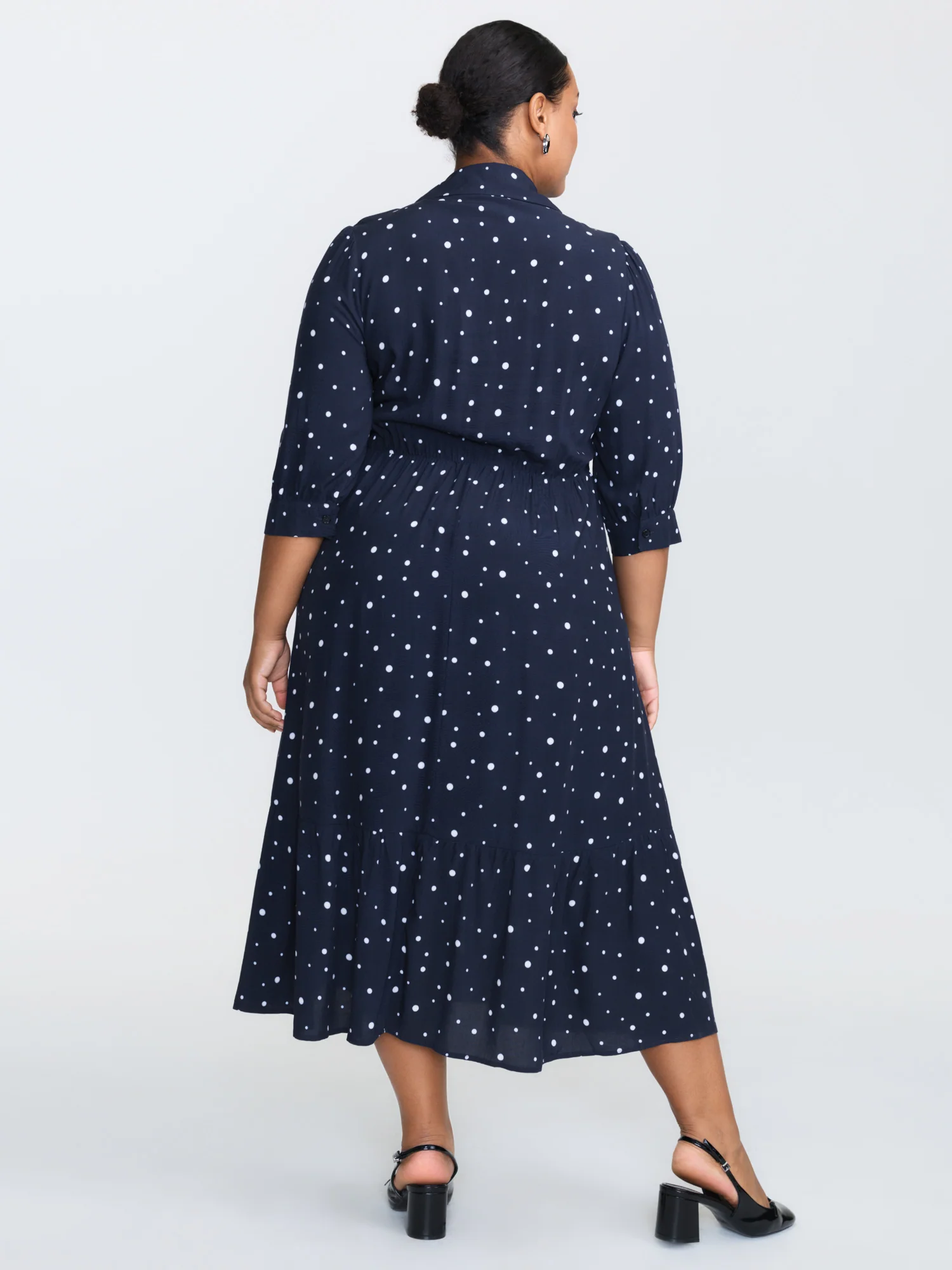Asymmetrical Polka Dots Drawstring Midi Dress - Image 4