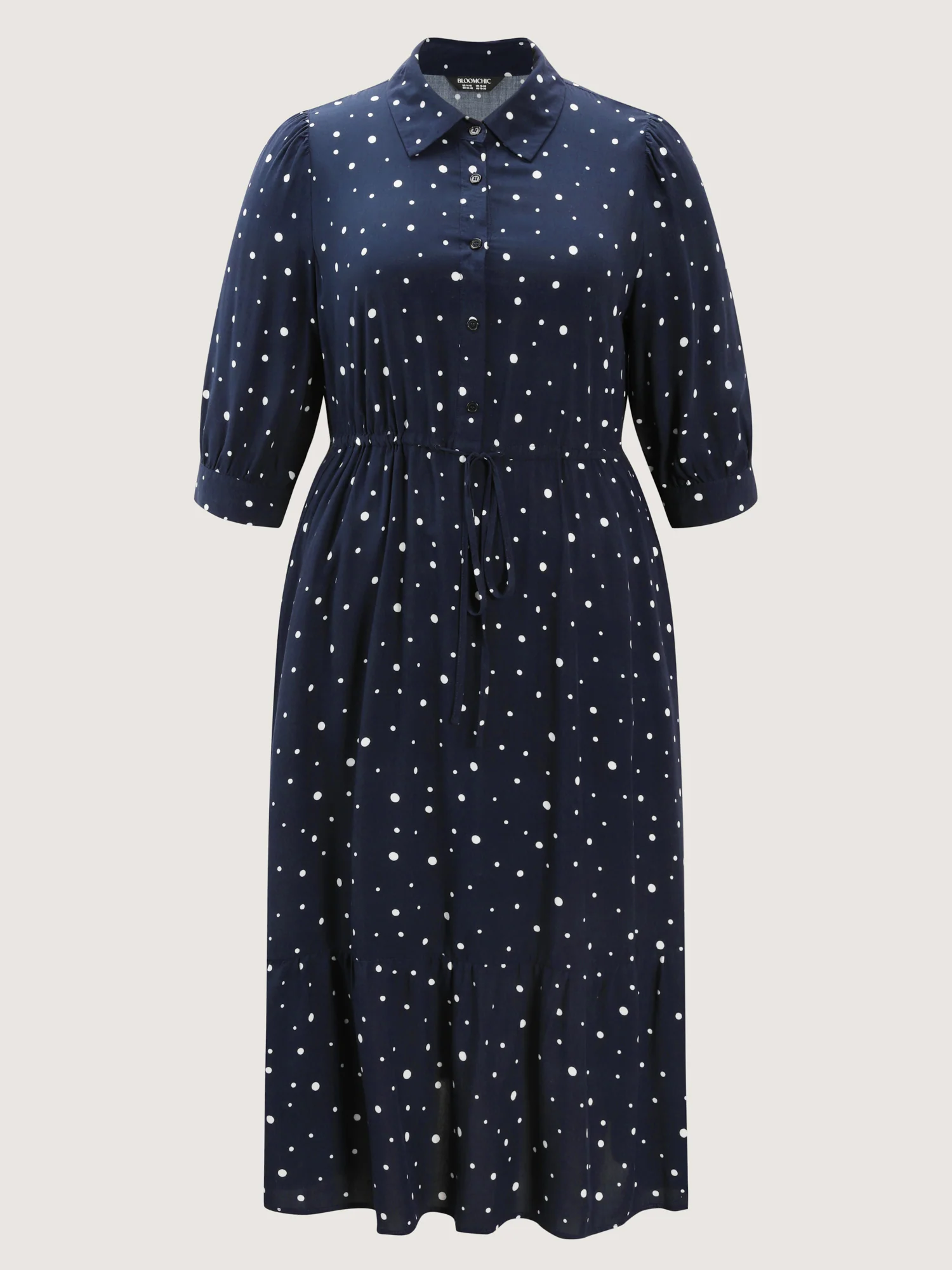 Asymmetrical Polka Dots Drawstring Midi Dress - Image 7