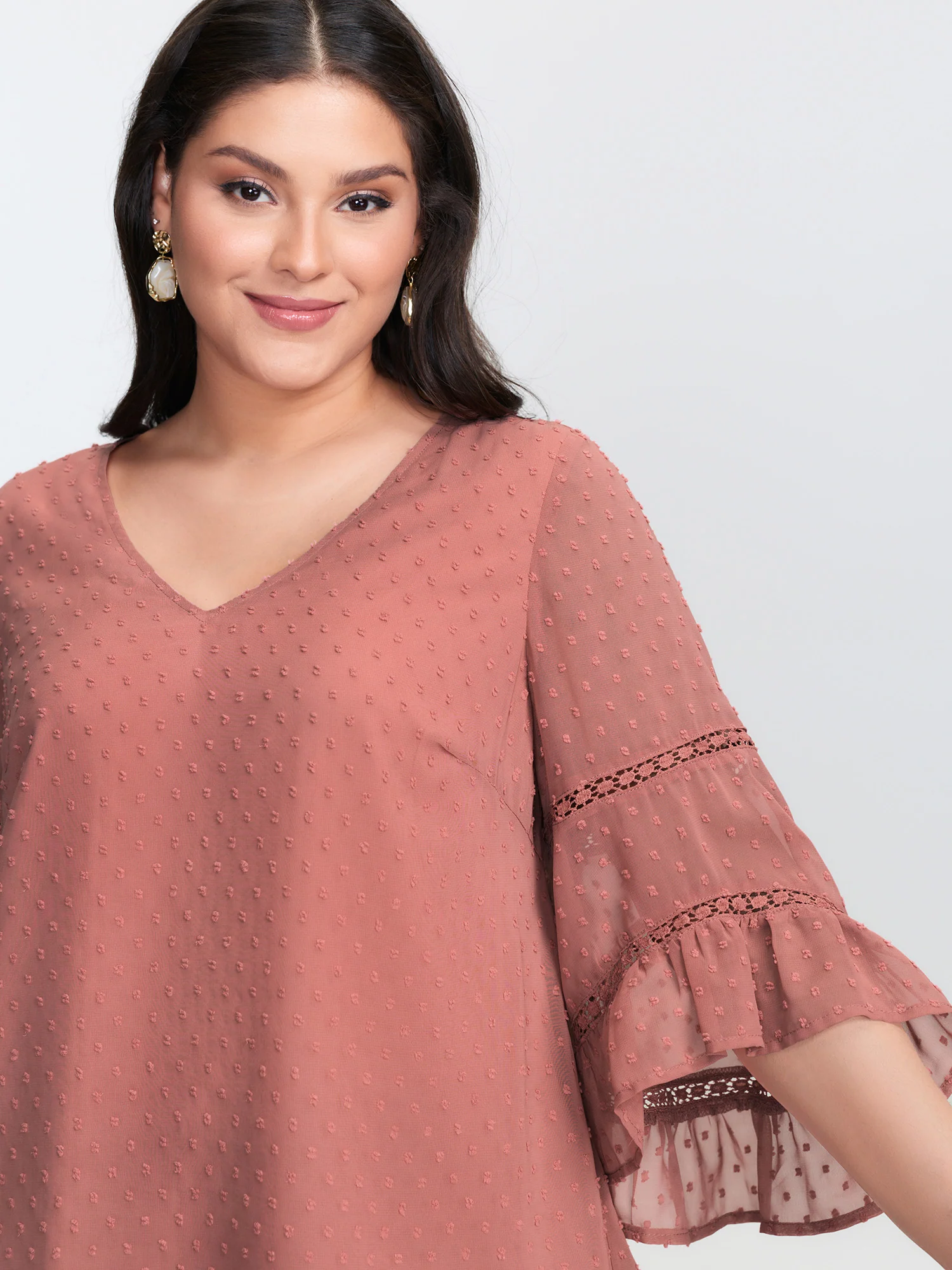 Asymmetrical Ruffled Sleeve Lace Blouse - Image 2