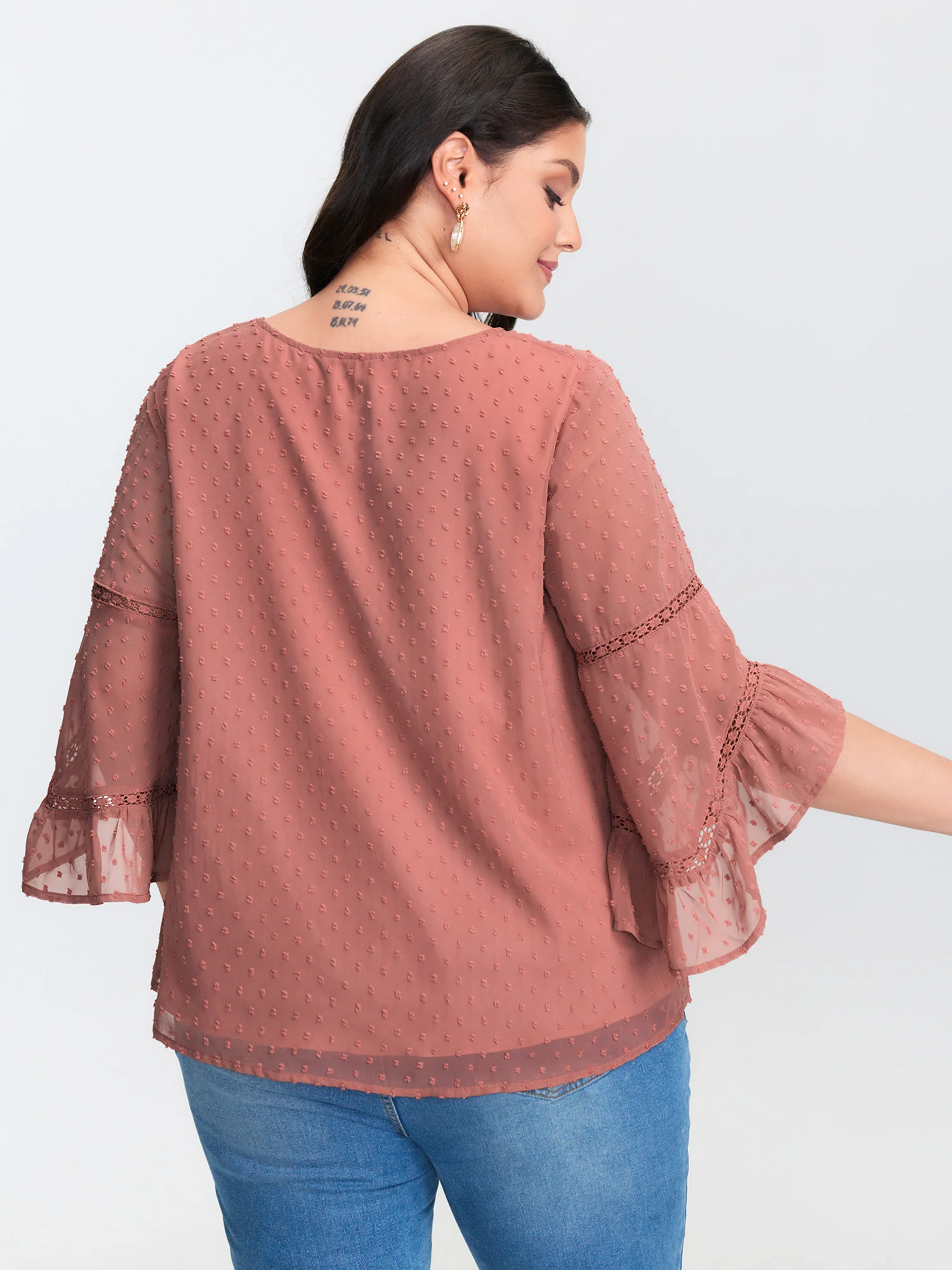Asymmetrical Ruffled Sleeve Lace Blouse - Image 4