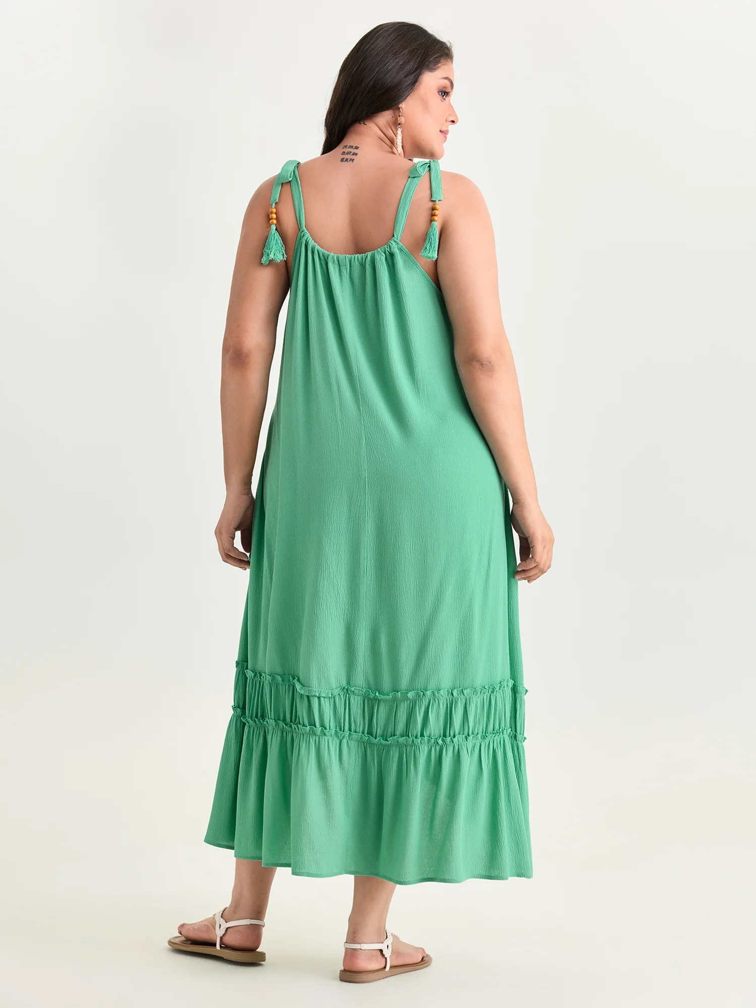 Asymmetrical Ruffled Wrap Hem Midi Dress - Image 3