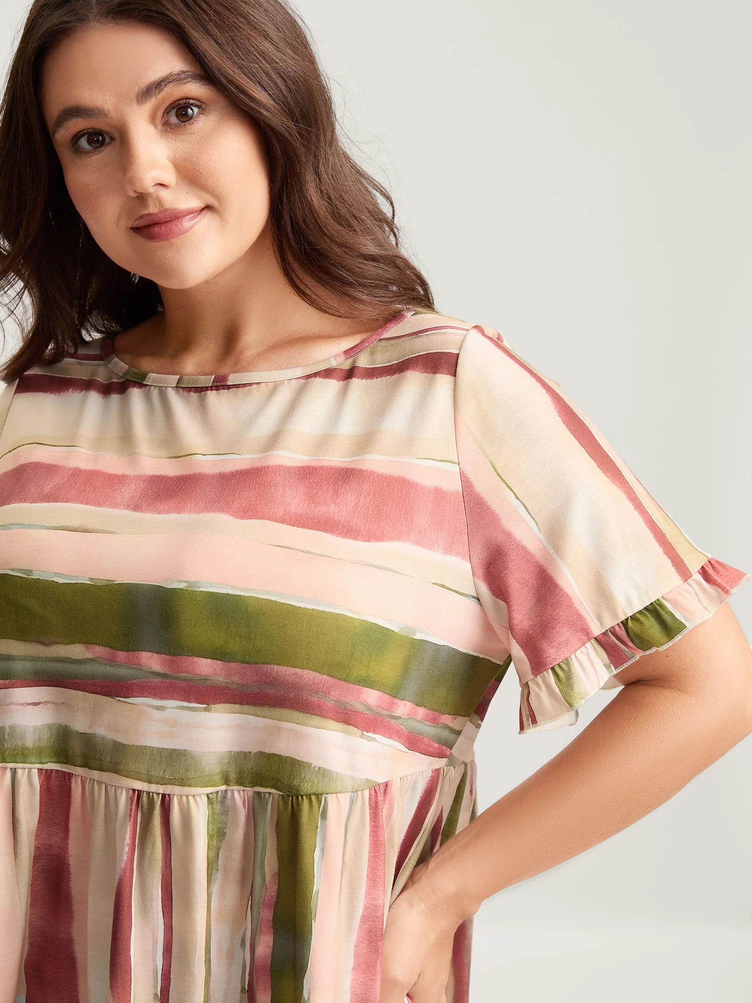 Asymmetrical Stripes Ruffled Knit Top - Image 2