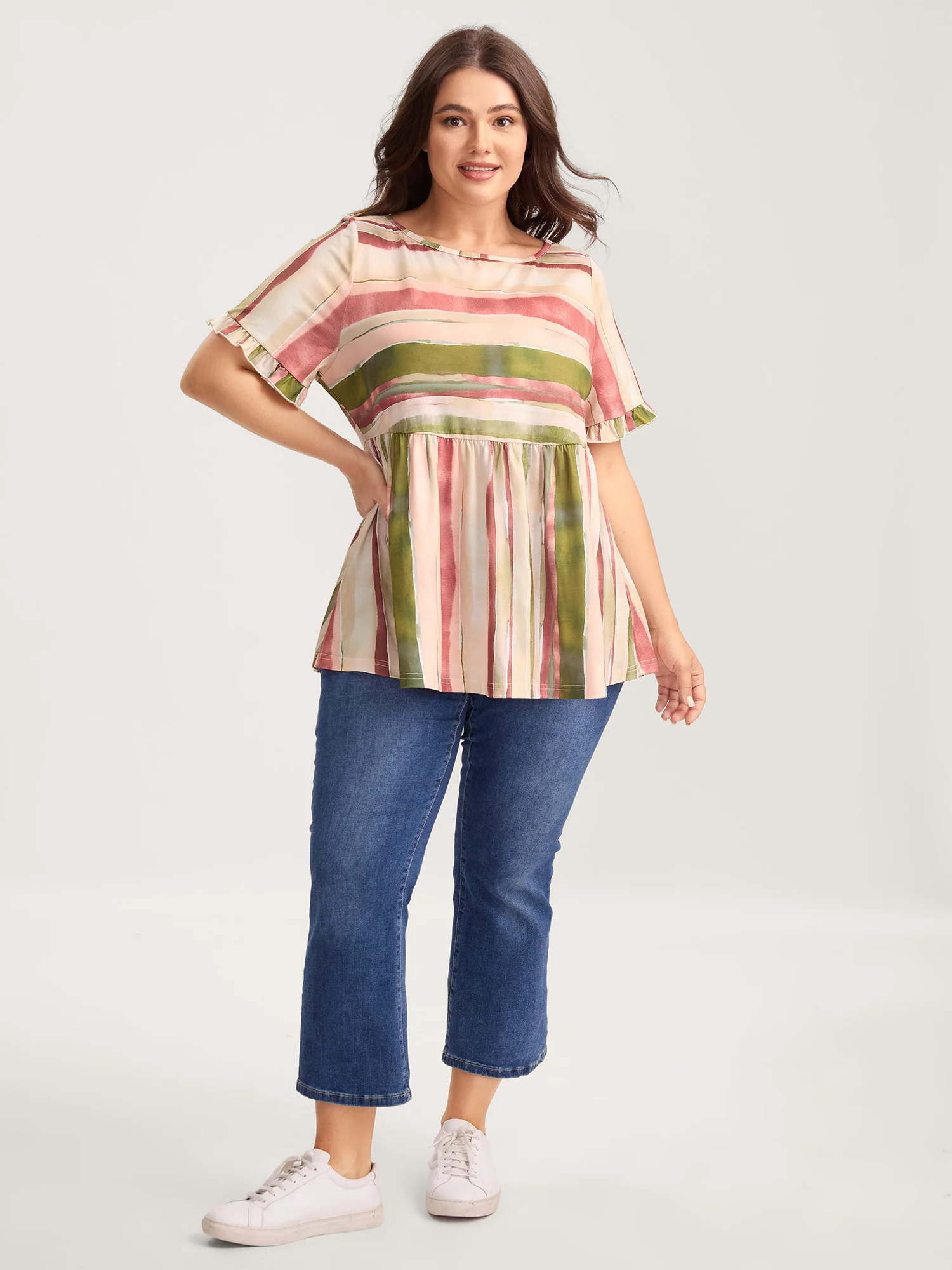 Asymmetrical Stripes Ruffled Knit Top - Image 3