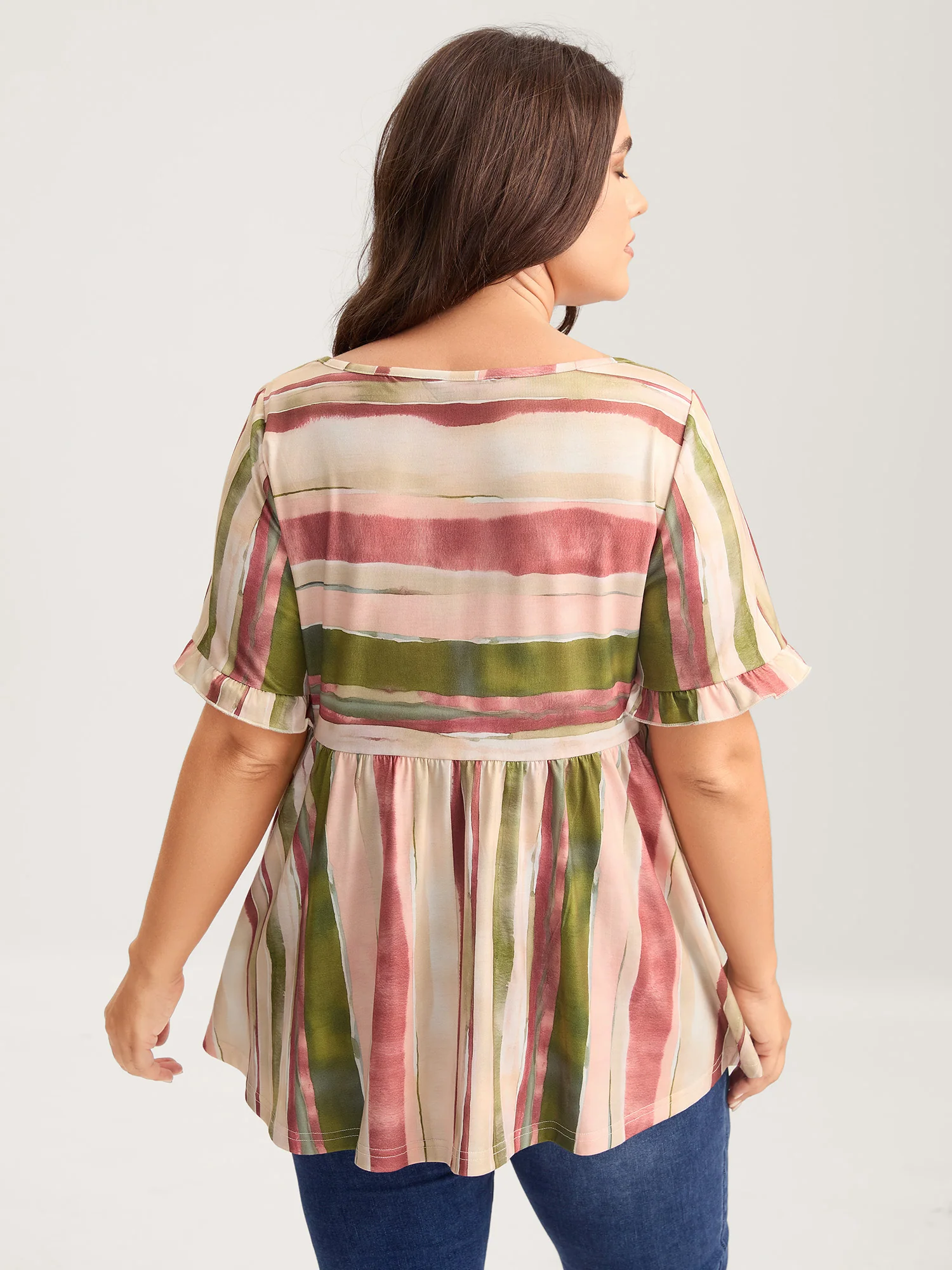 Asymmetrical Stripes Ruffled Knit Top - Image 4