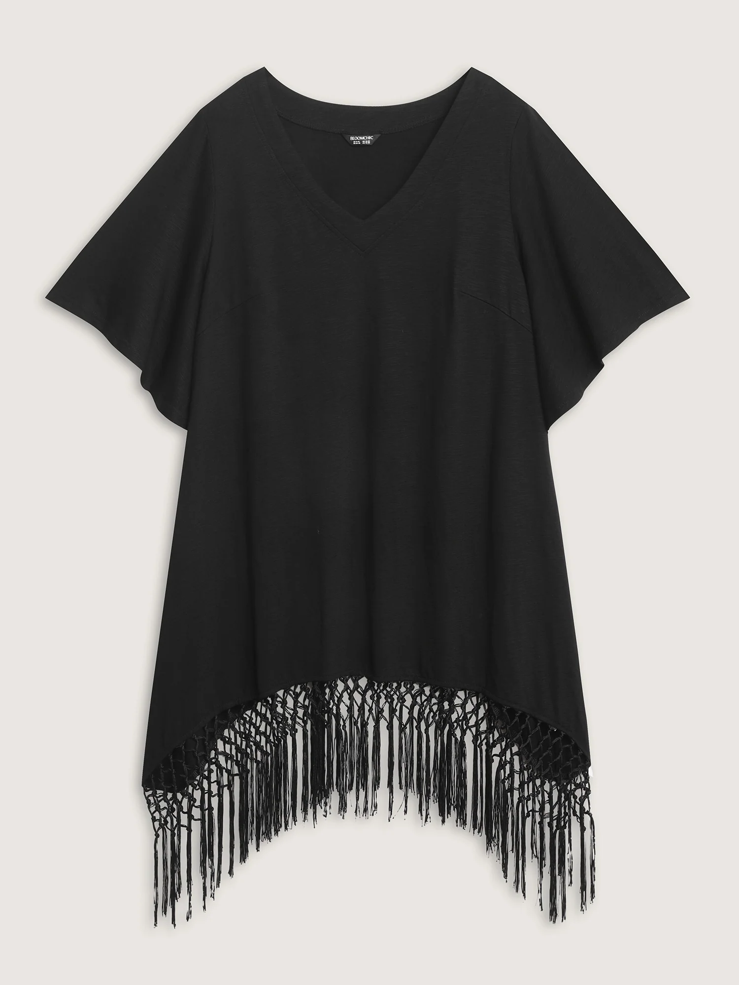 Asymmetrical Tassel Hem Plain Tunic - Image 7