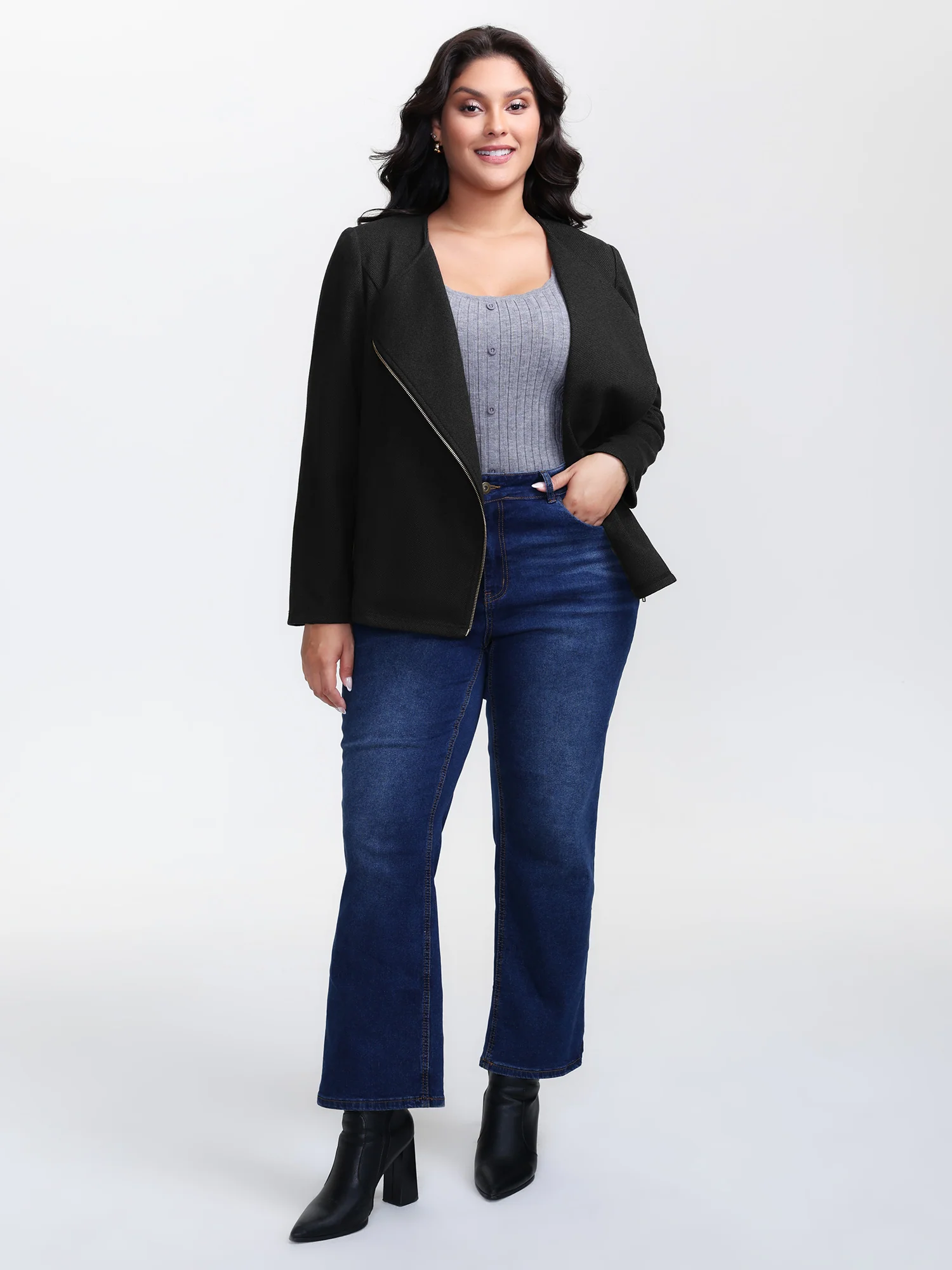 Asymmetrical Zipper Solid Jacket - Image 3
