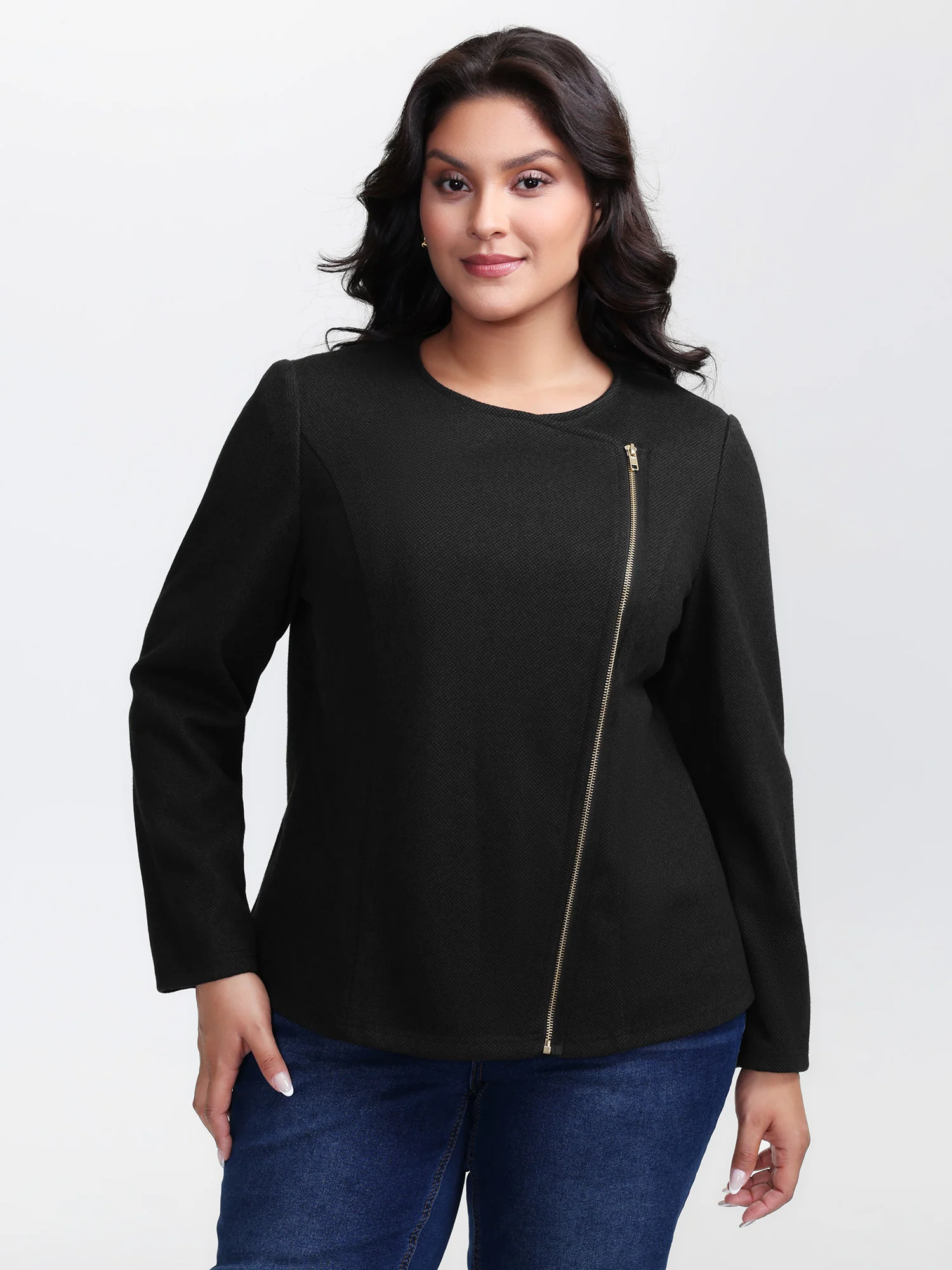Asymmetrical Zipper Solid Jacket - Image 4