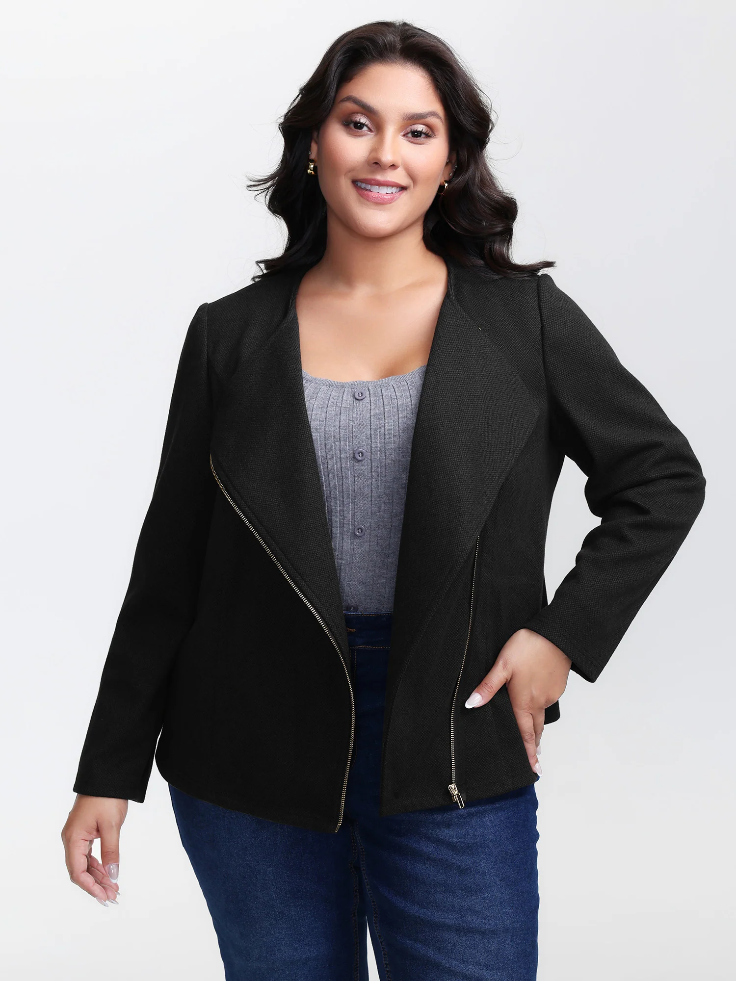Asymmetrical Zipper Solid Jacket - Image 5