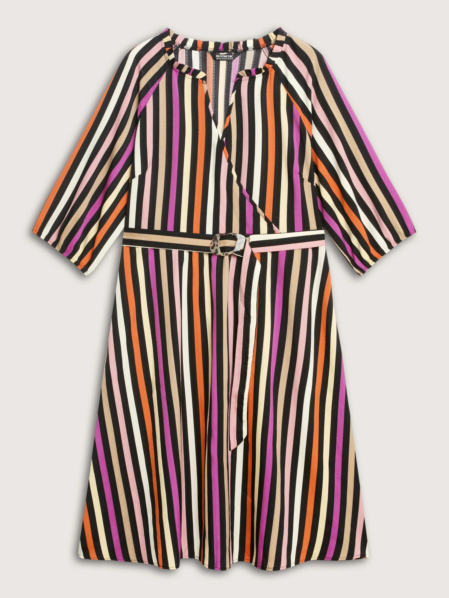Autumn Stripe Print Belted Waist Midi Dress - Image 7