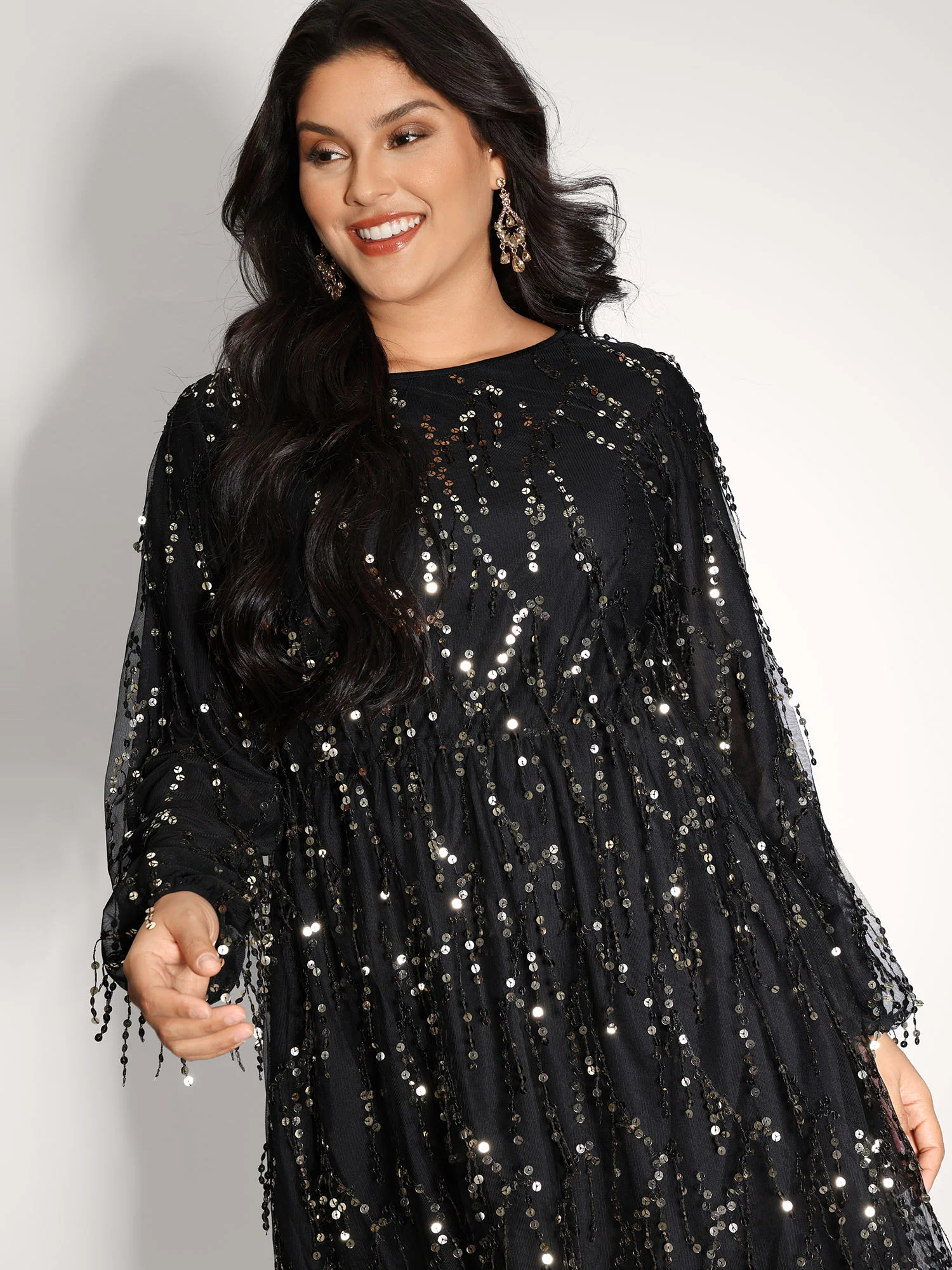 Back Bow Tie Fringe Sequin Mini Dress - Image 2