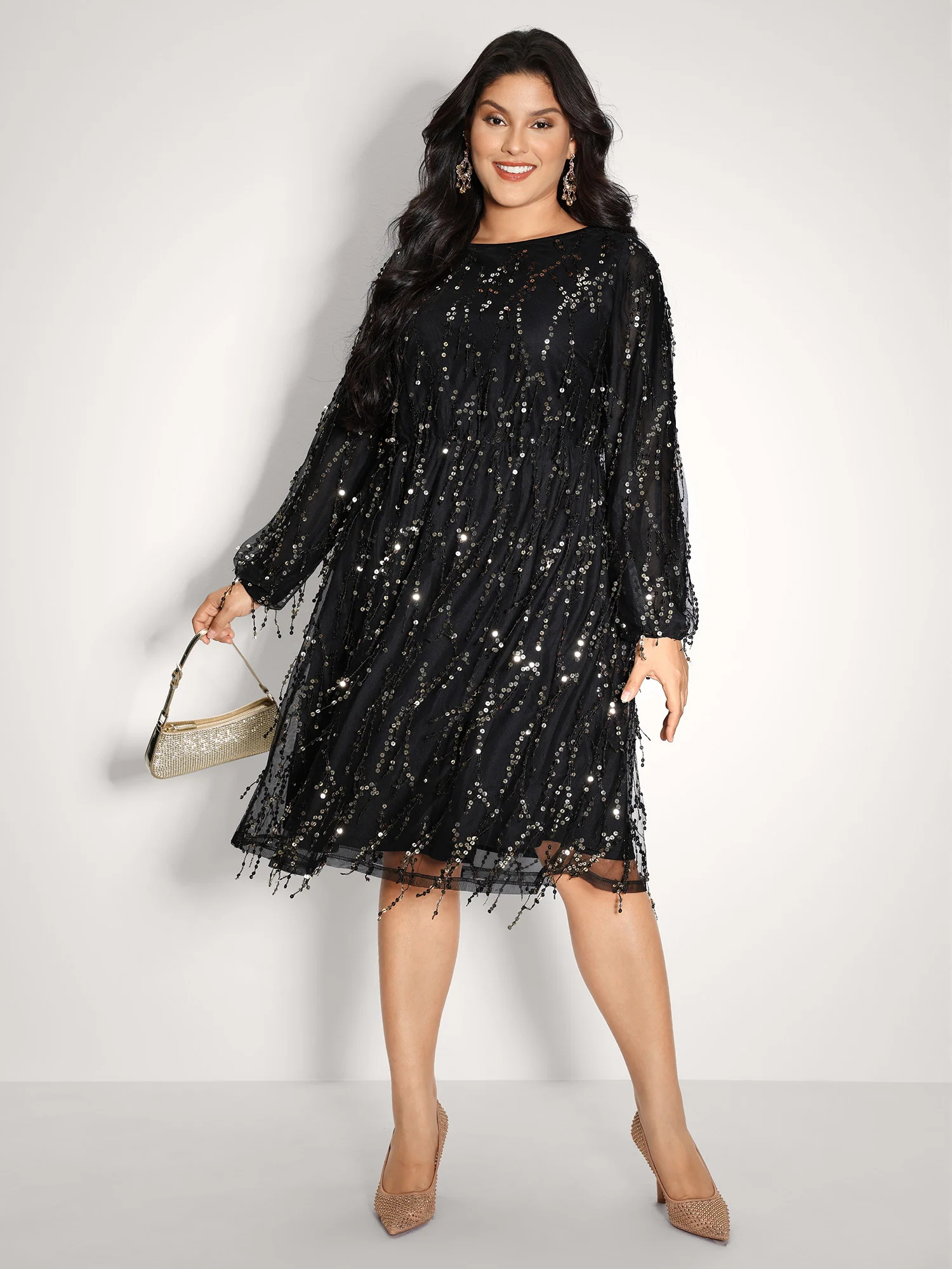 Back Bow Tie Fringe Sequin Mini Dress - Image 4