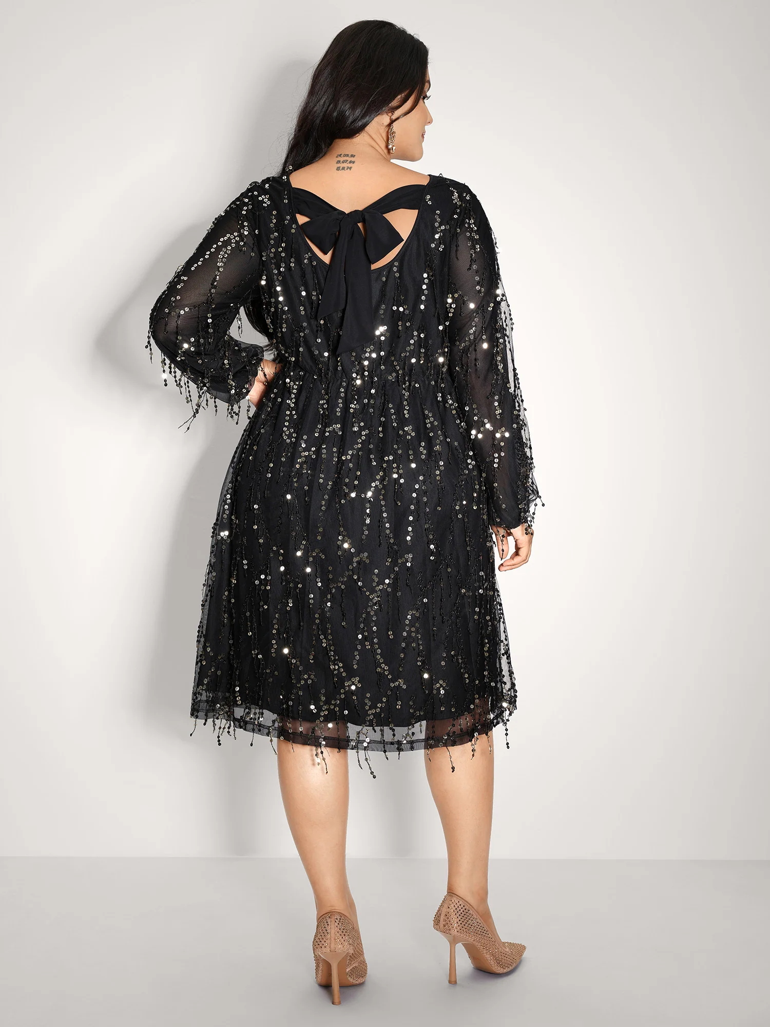 Back Bow Tie Fringe Sequin Mini Dress - Image 5