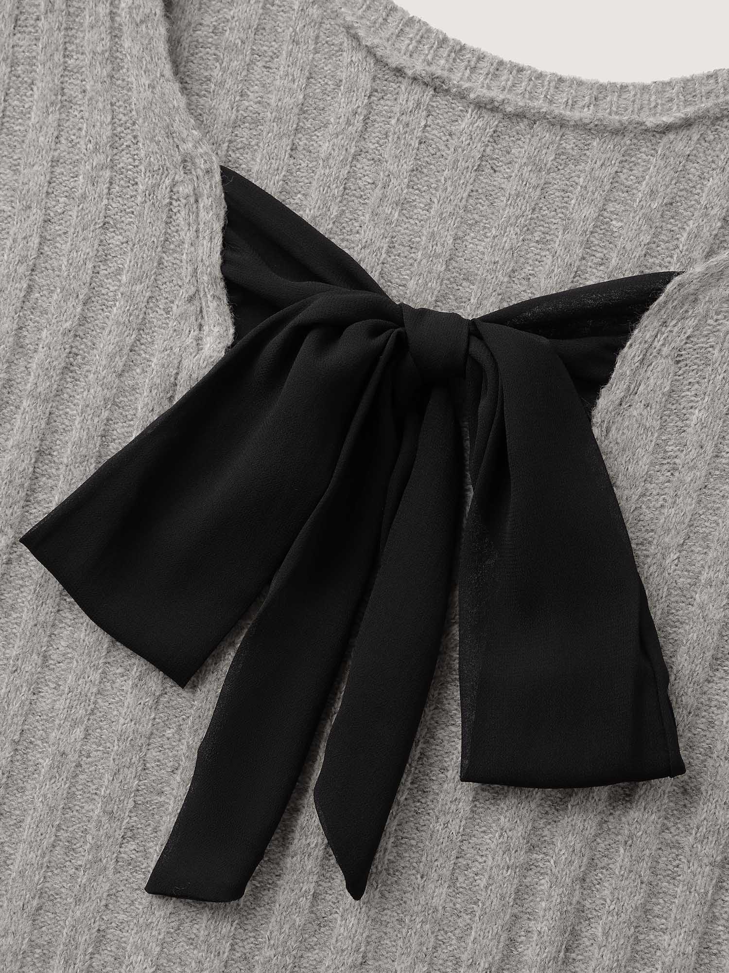 Back Bow-Tie Ribbed Texture Pullover - Image 5