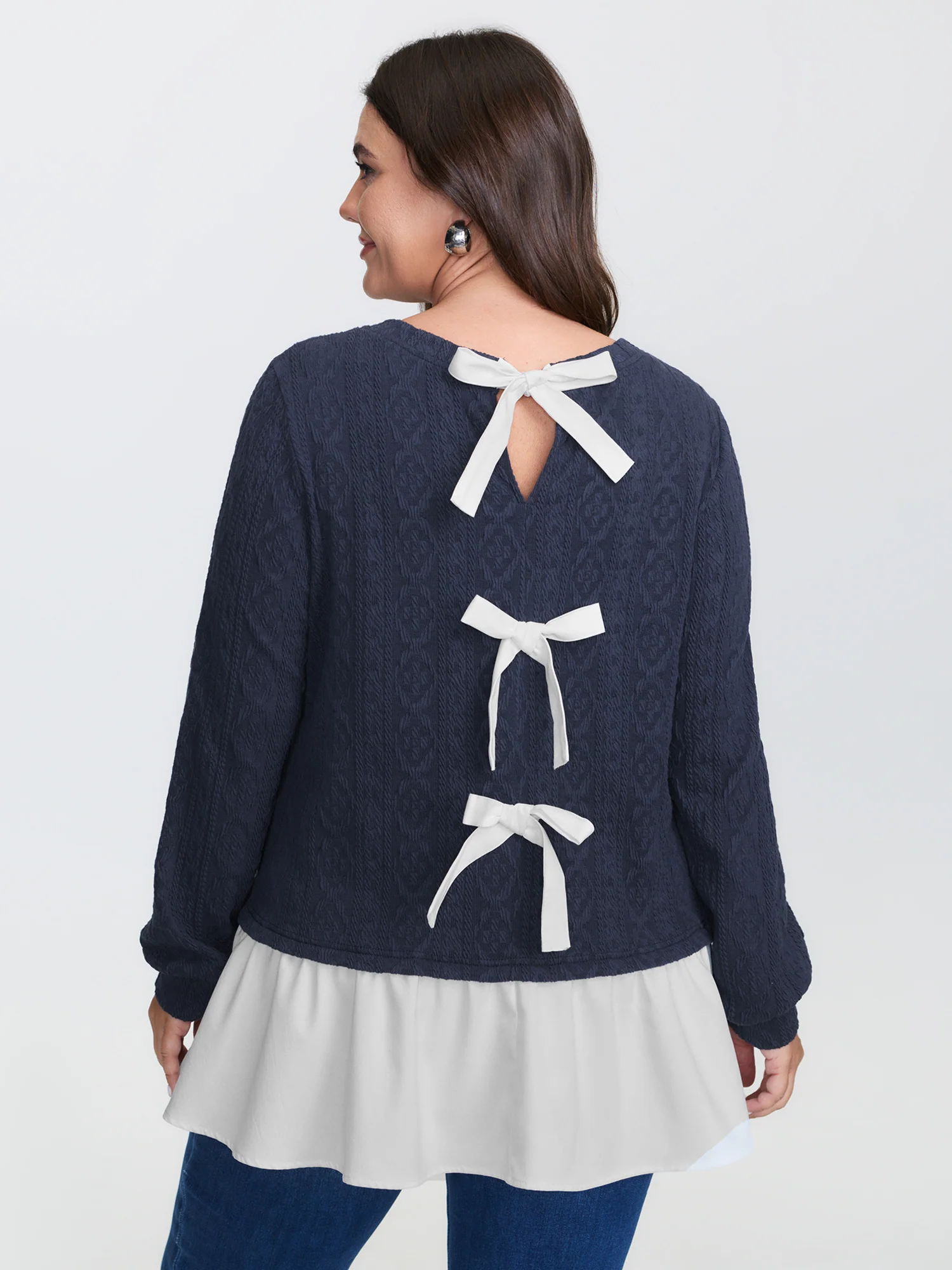 Back Bows Stretchy Layered Knit Top - Image 2