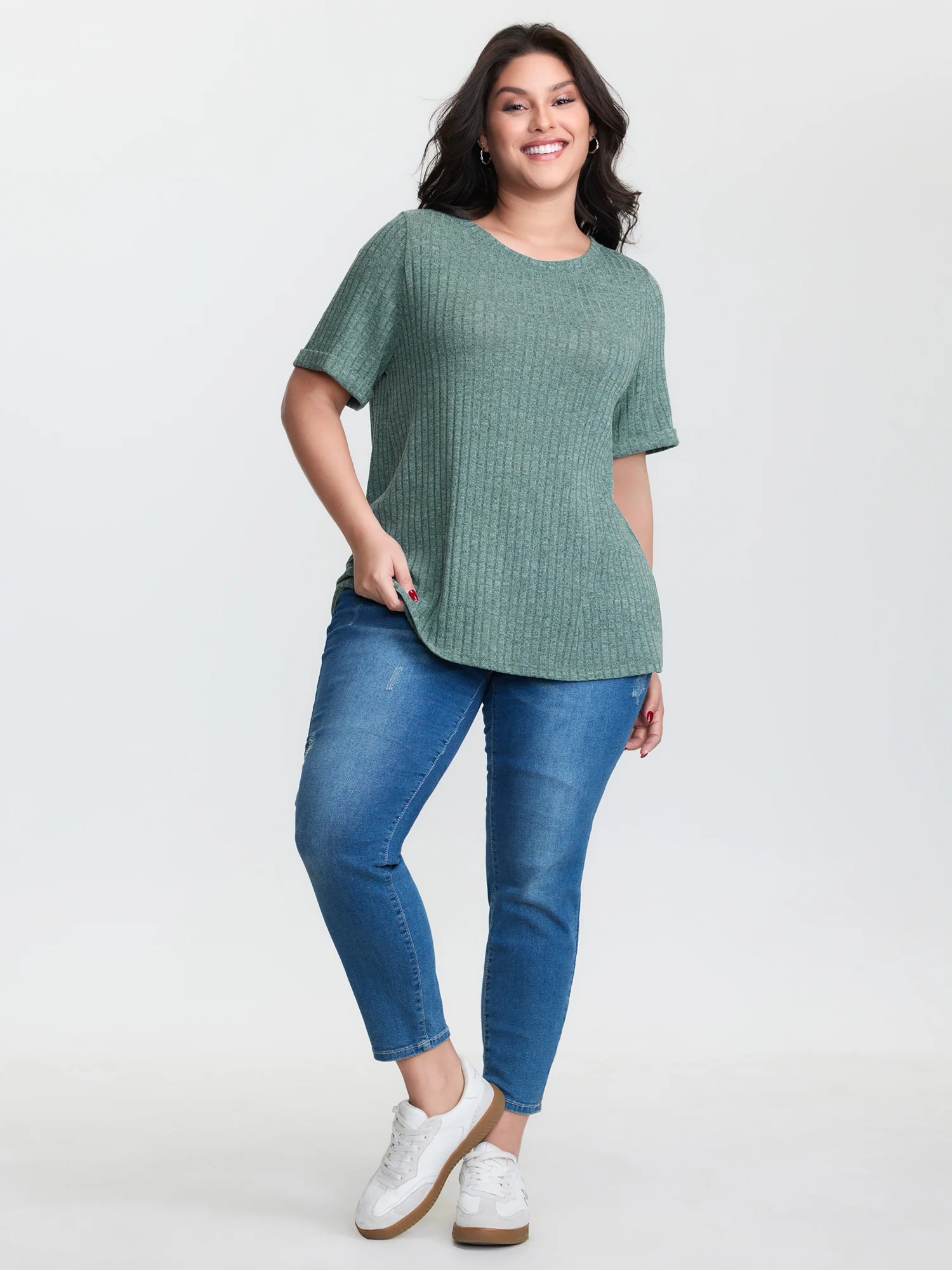 Back Button Detail Plain T-Shirt - Image 2