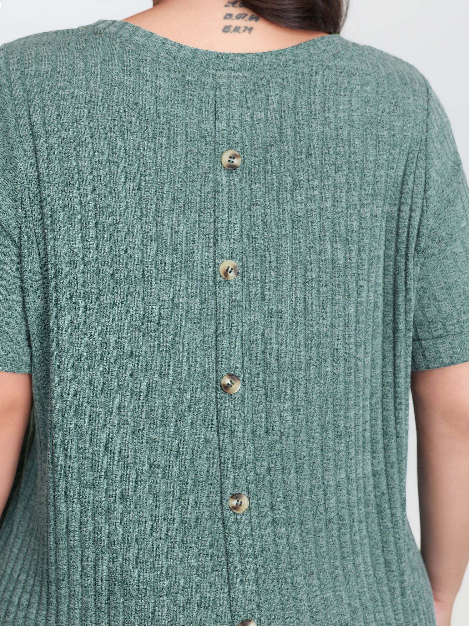Back Button Detail Plain T-Shirt - Image 4