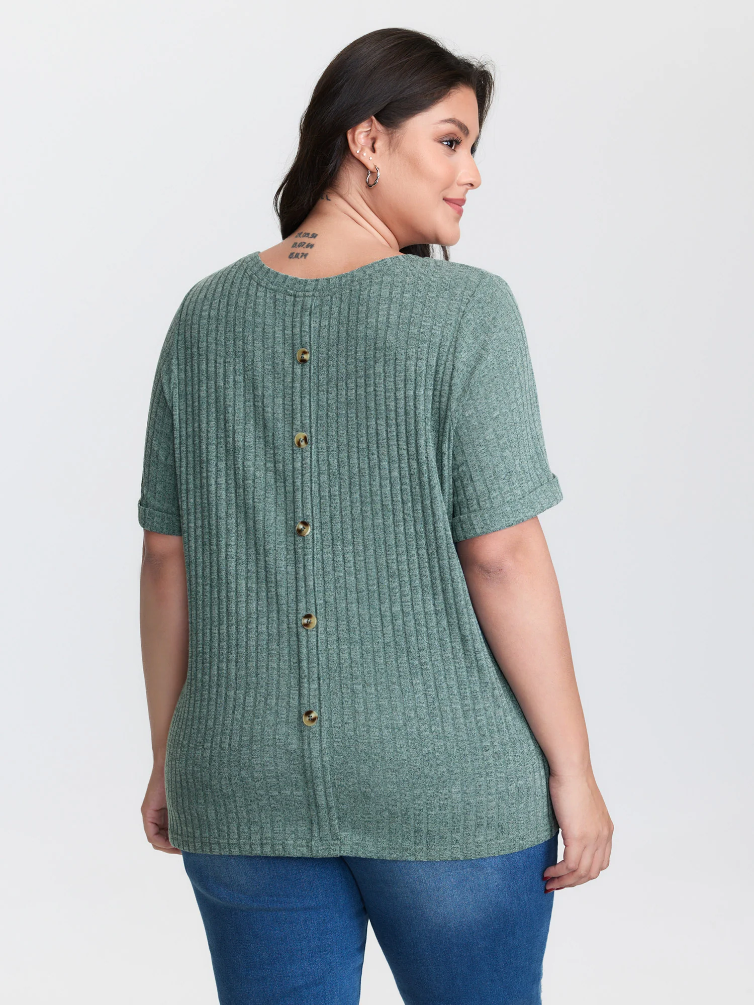Back Button Detail Plain T-Shirt - Image 6