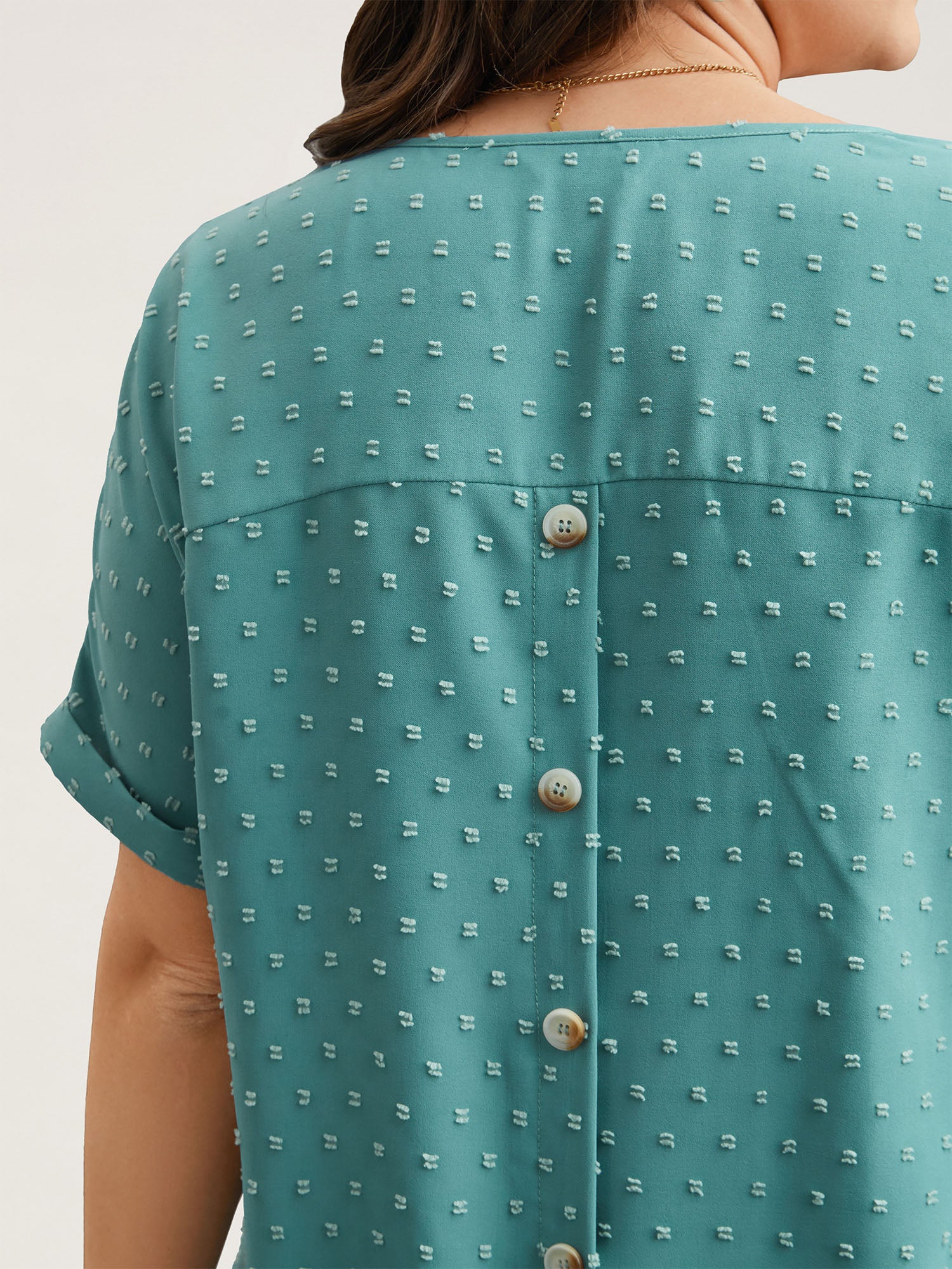Back-Button Textured V-Neck Shirt - Image 10