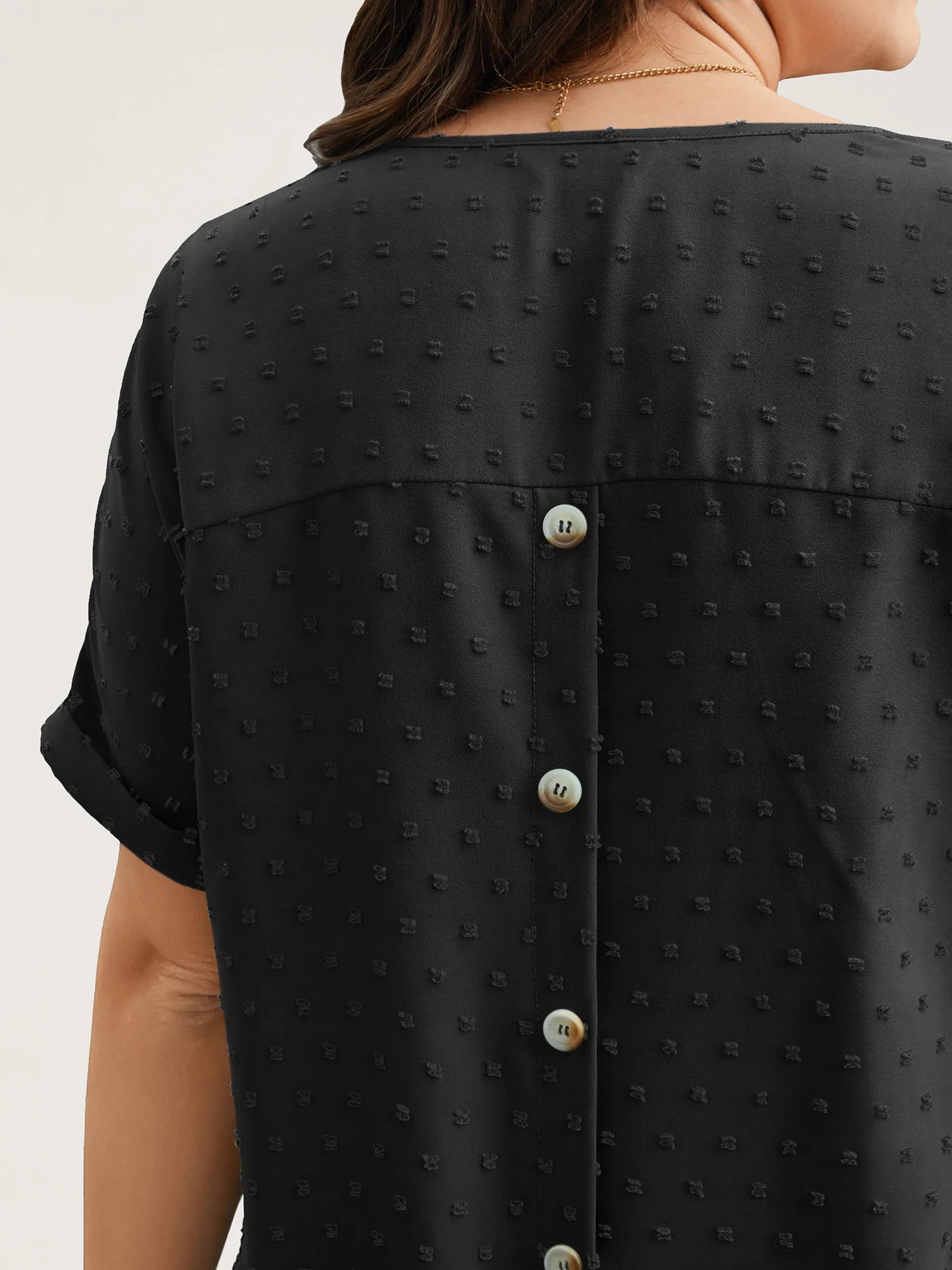 Back-Button Textured V-Neck Shirt - Image 18