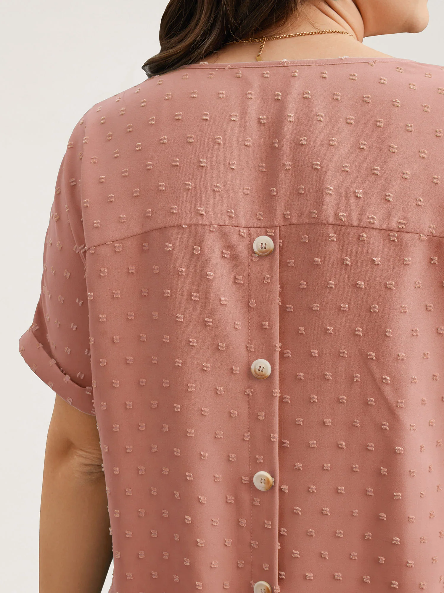 Back-Button Textured V-Neck Shirt - Image 23