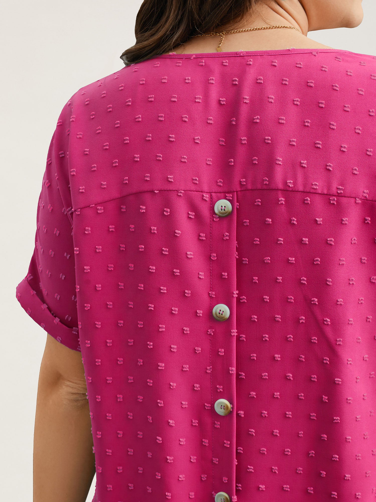 Back-Button Textured V-Neck Shirt - Image 28