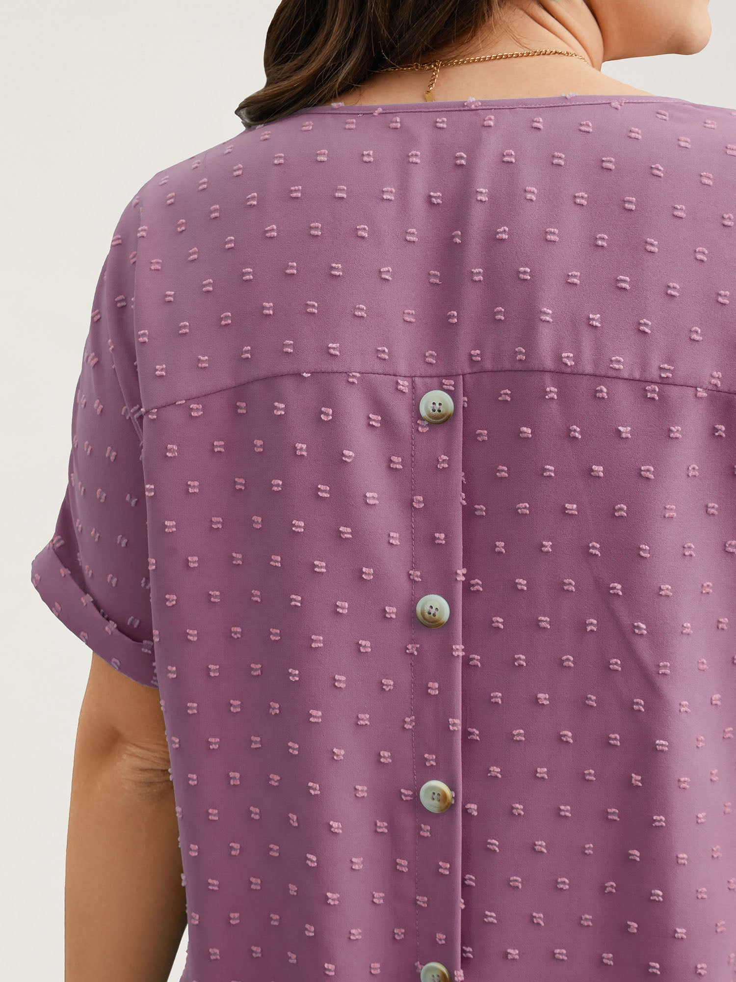 Back-Button Textured V-Neck Shirt - Image 5