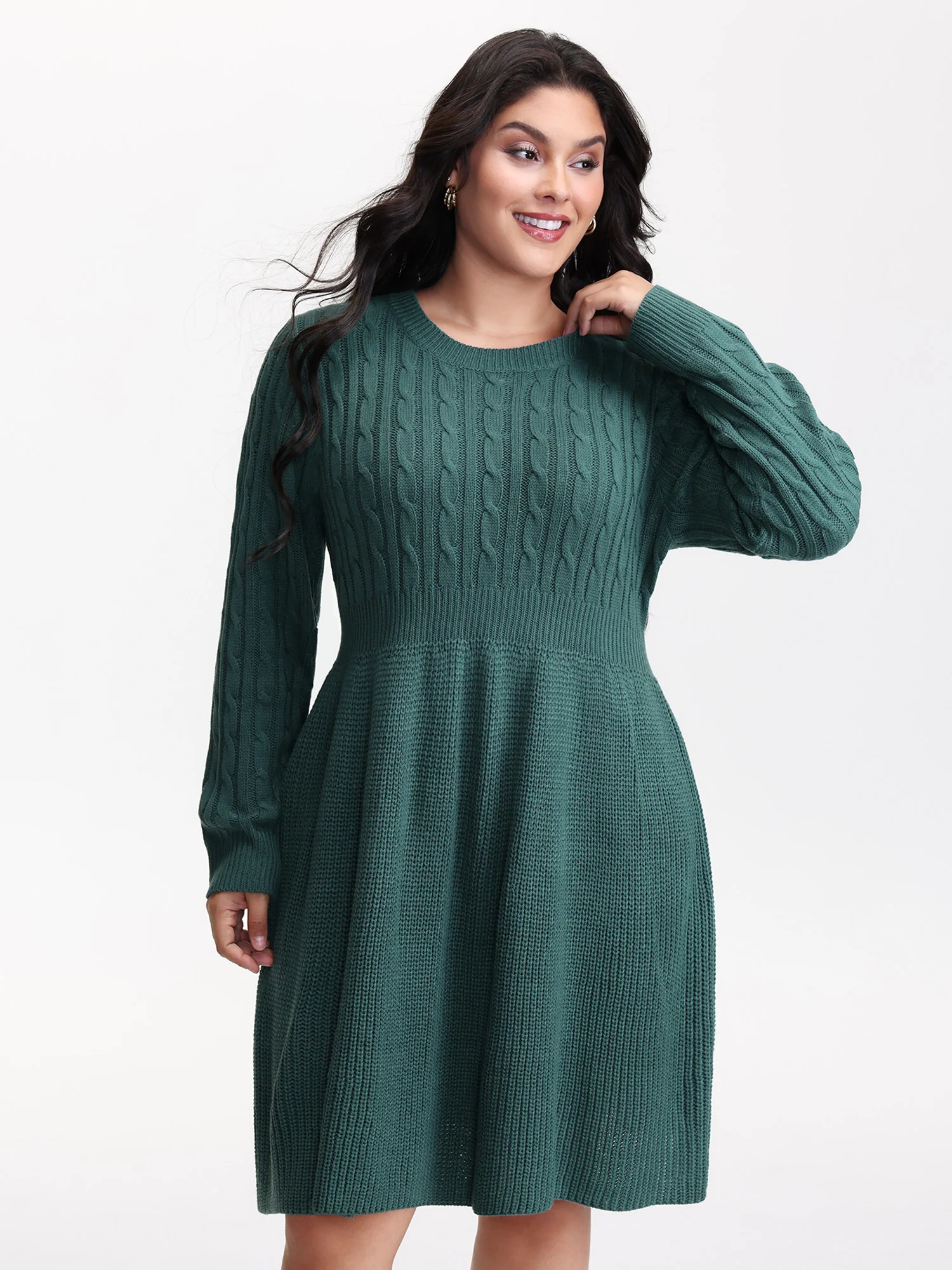 Back Cut Out Bows Cable Knit Sweater Dress - Image 2