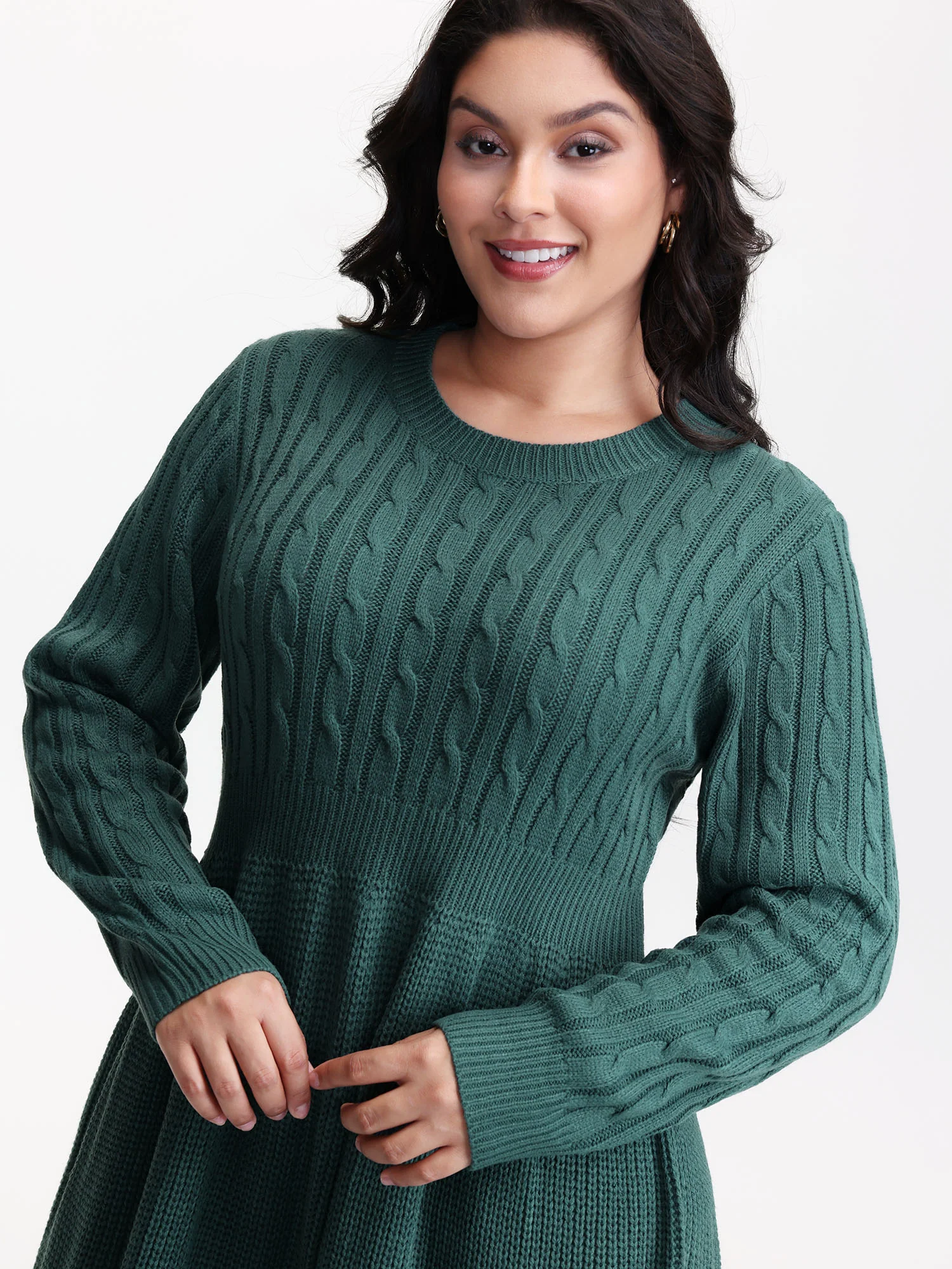 Back Cut Out Bows Cable Knit Sweater Dress - Image 3