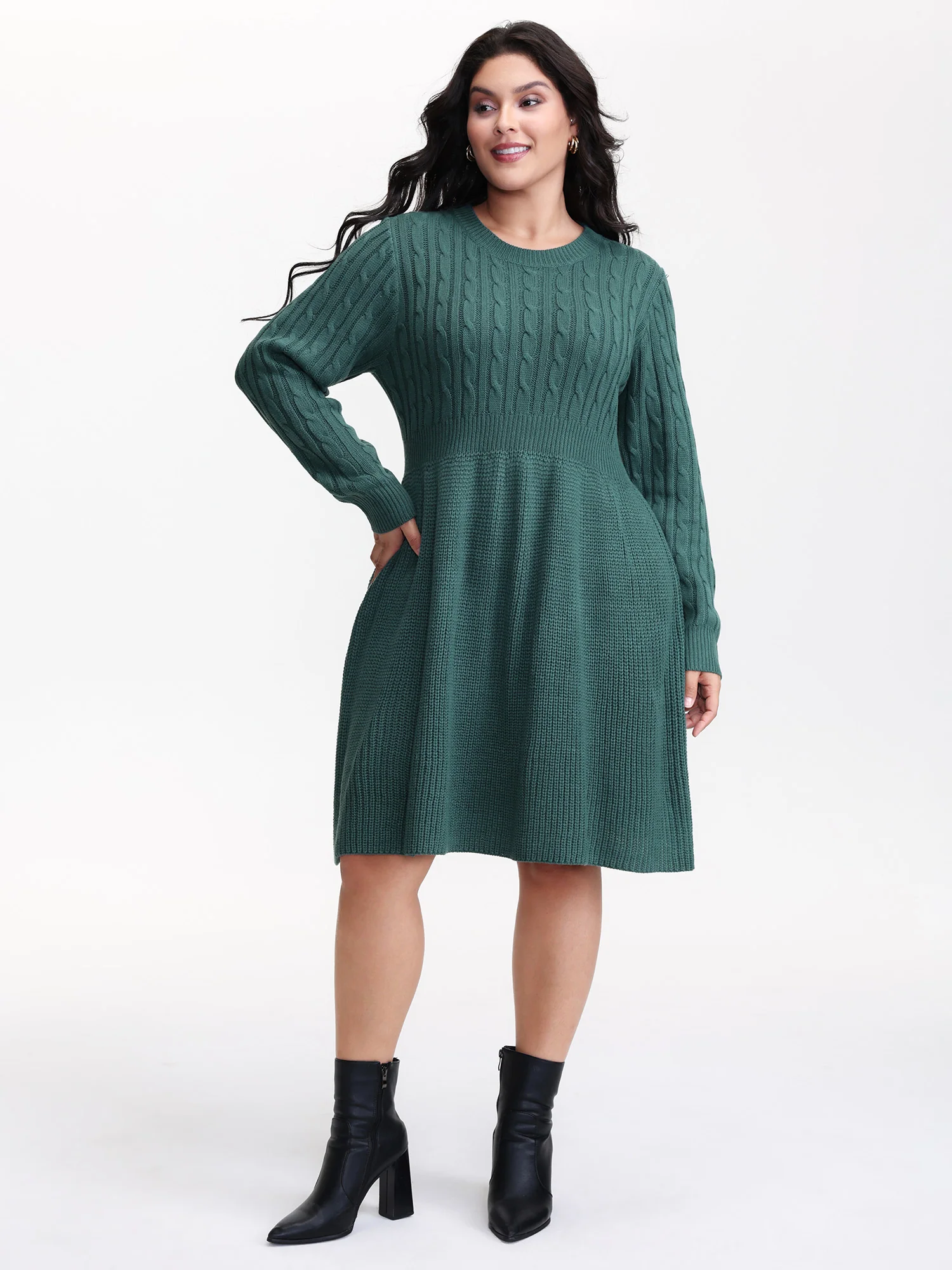 Back Cut Out Bows Cable Knit Sweater Dress - Image 4