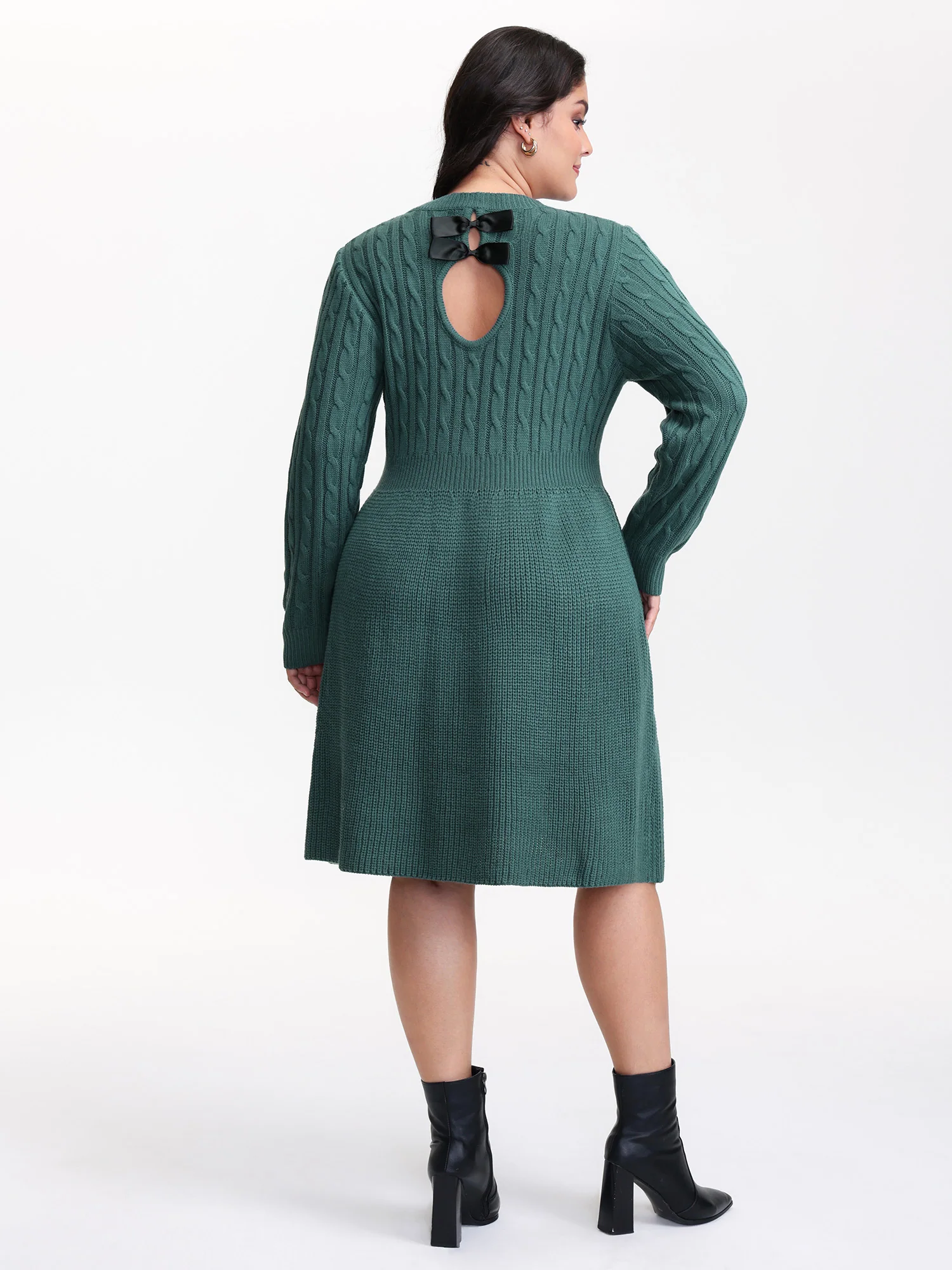 Back Cut Out Bows Cable Knit Sweater Dress - Image 5