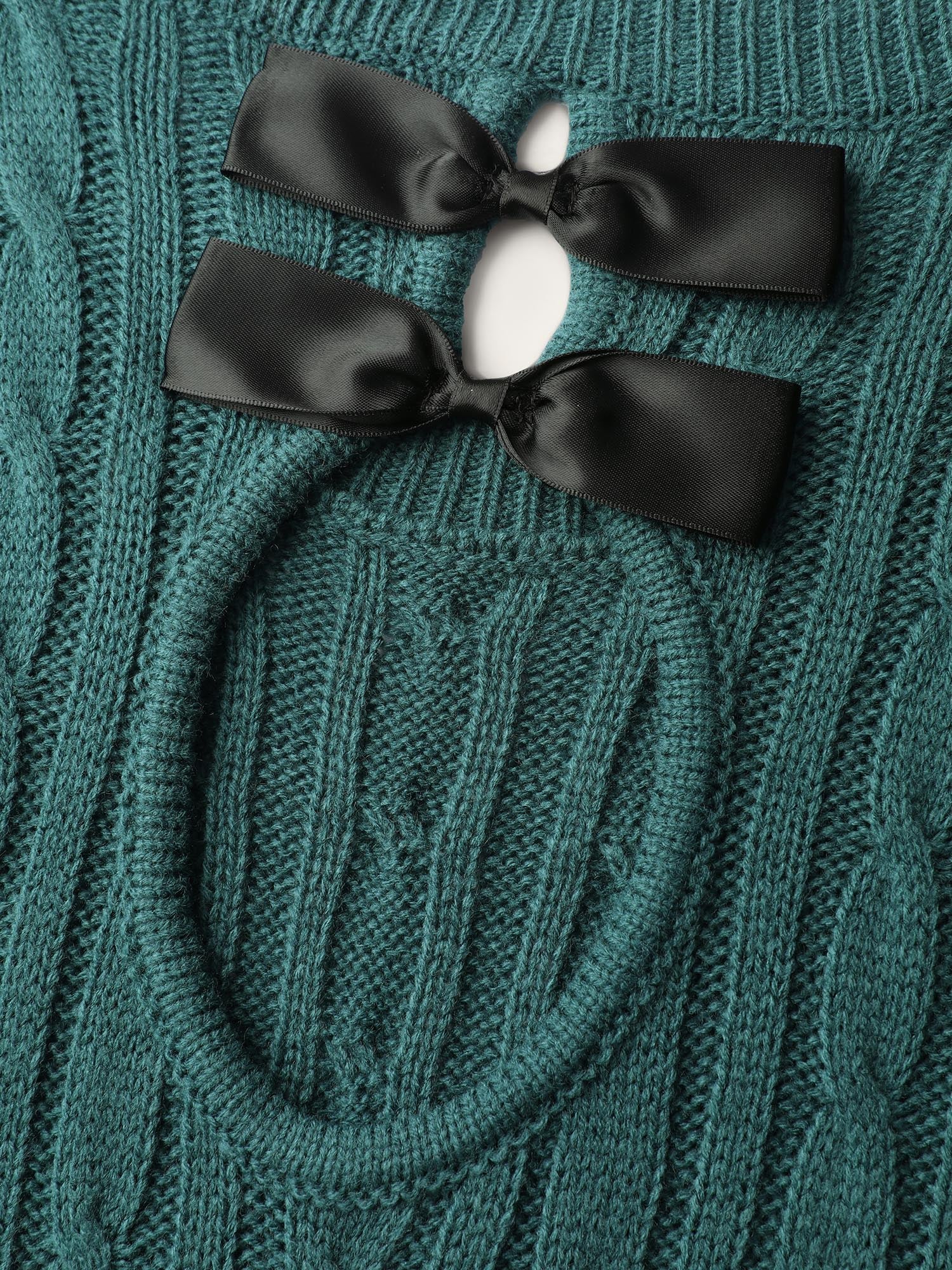 Back Cut Out Bows Cable Knit Sweater Dress - Image 6