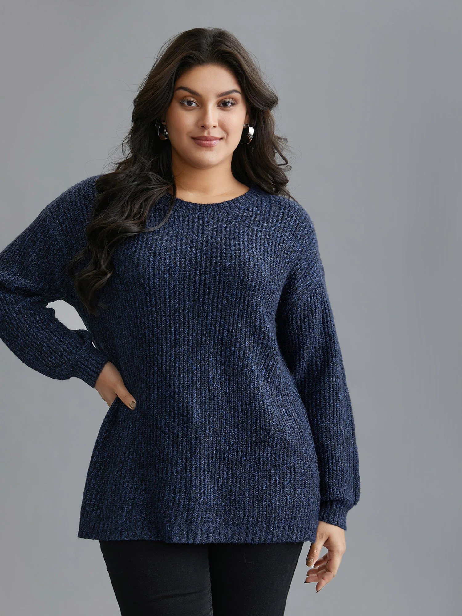 Back Cut-Out Textured Drop Shoulder Sleeve Pullover - Image 2