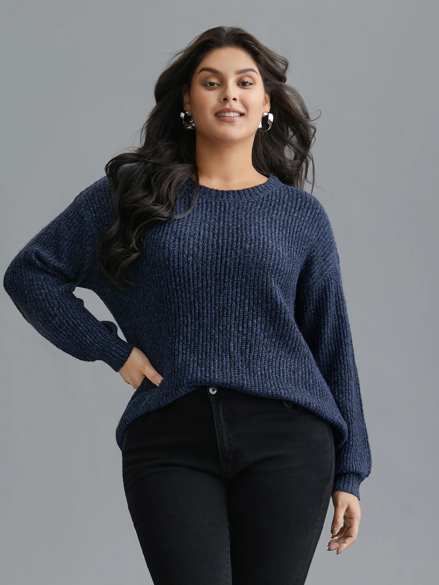 Back Cut-Out Textured Drop Shoulder Sleeve Pullover - Image 4