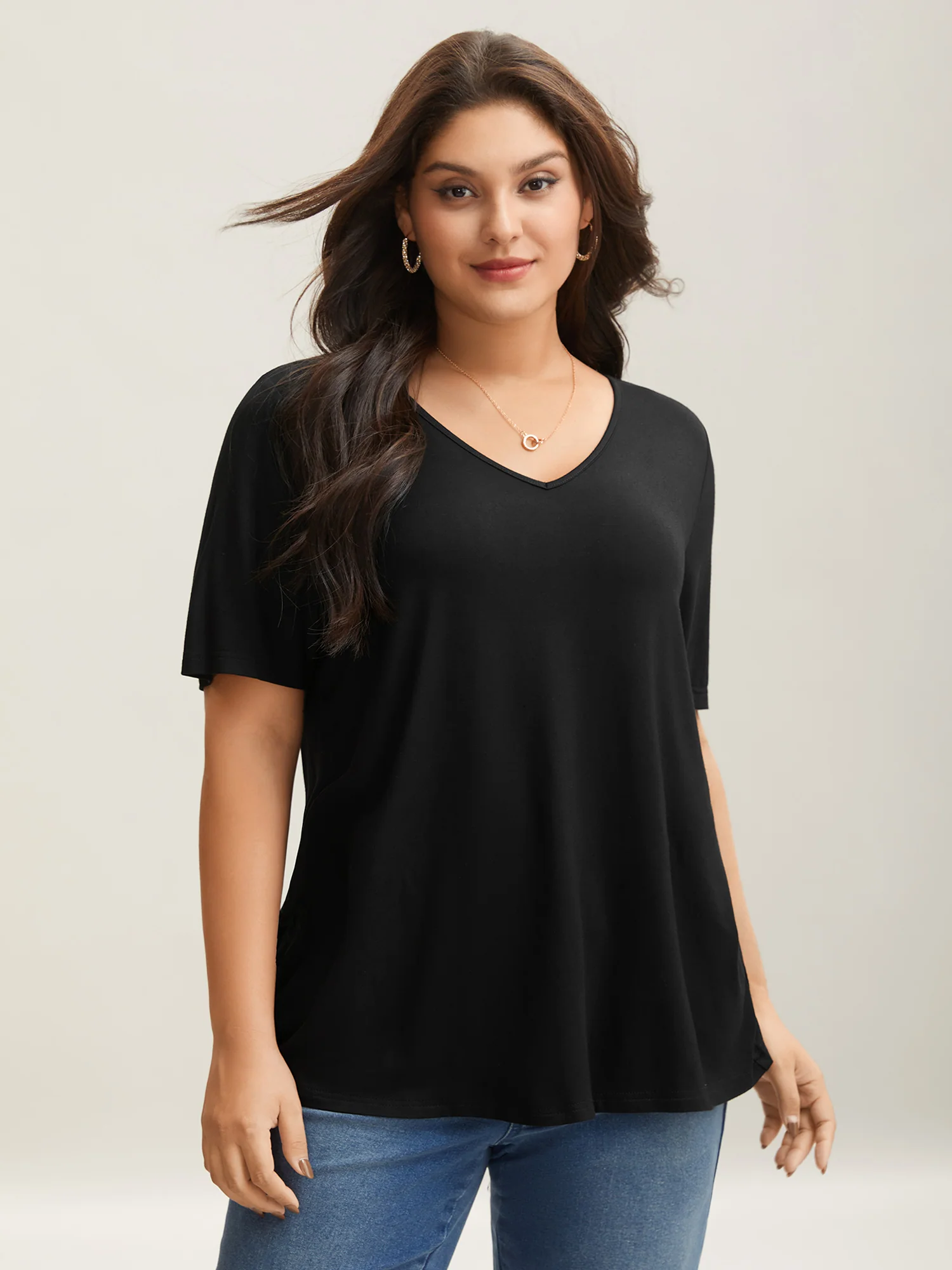 Back Lace Cut-Out V-Neck T-Shirt - Image 2