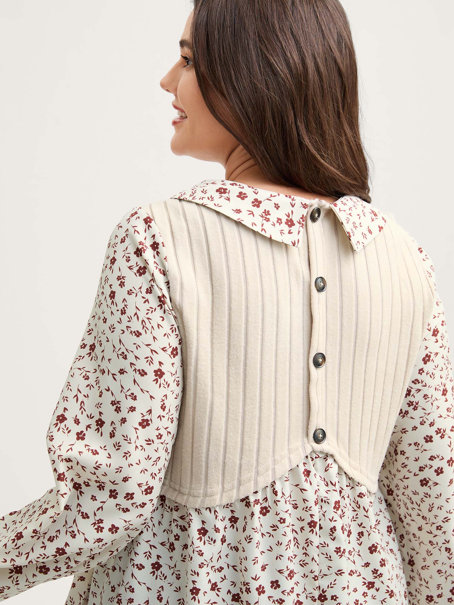 Back Placket Doll Collar Spliced Sweatshirt
