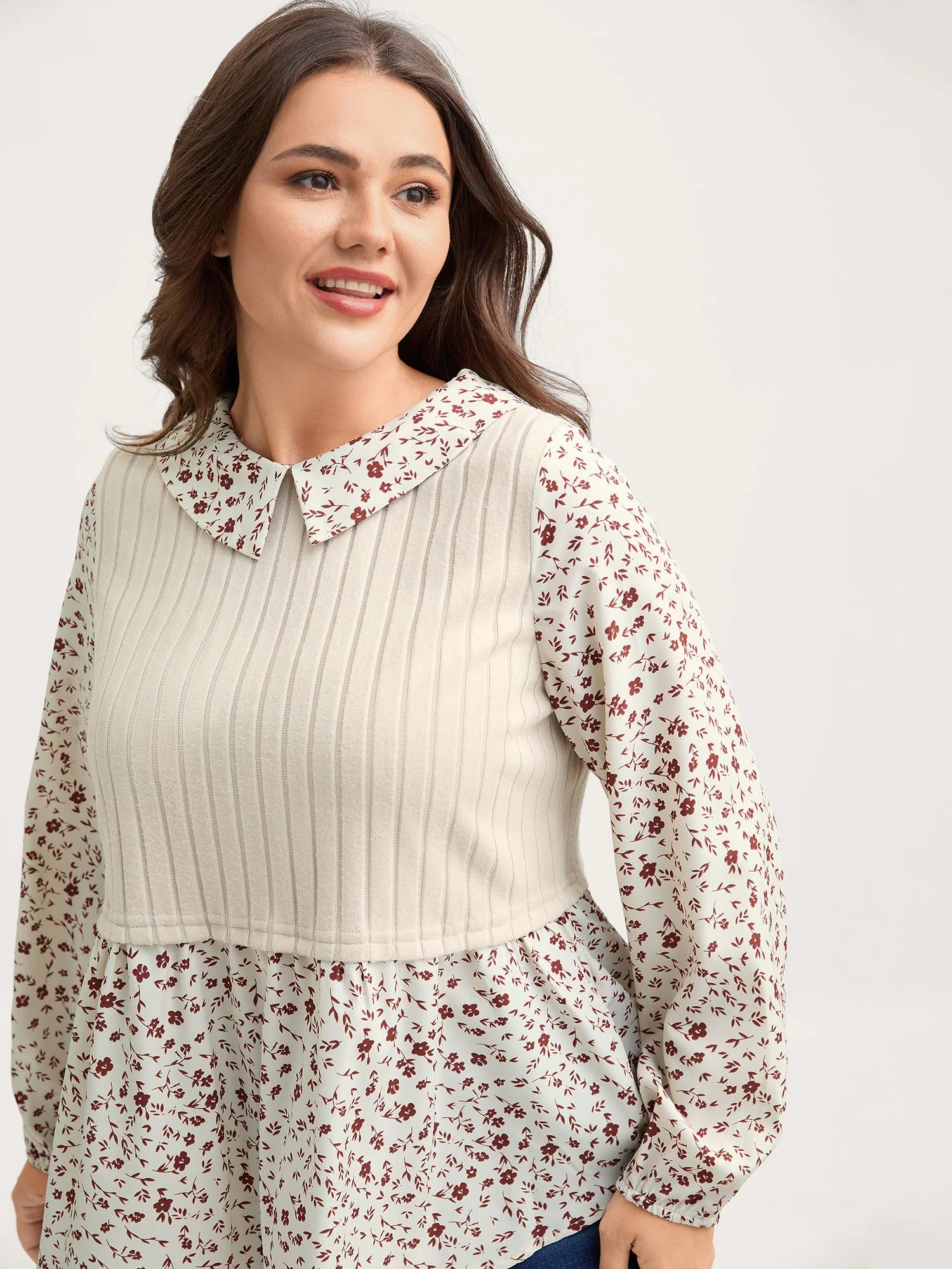 Back Placket Doll Collar Spliced Sweatshirt - Image 2