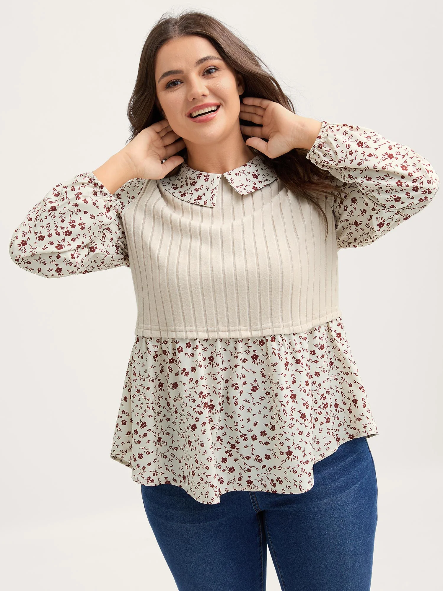 Back Placket Doll Collar Spliced Sweatshirt - Image 4