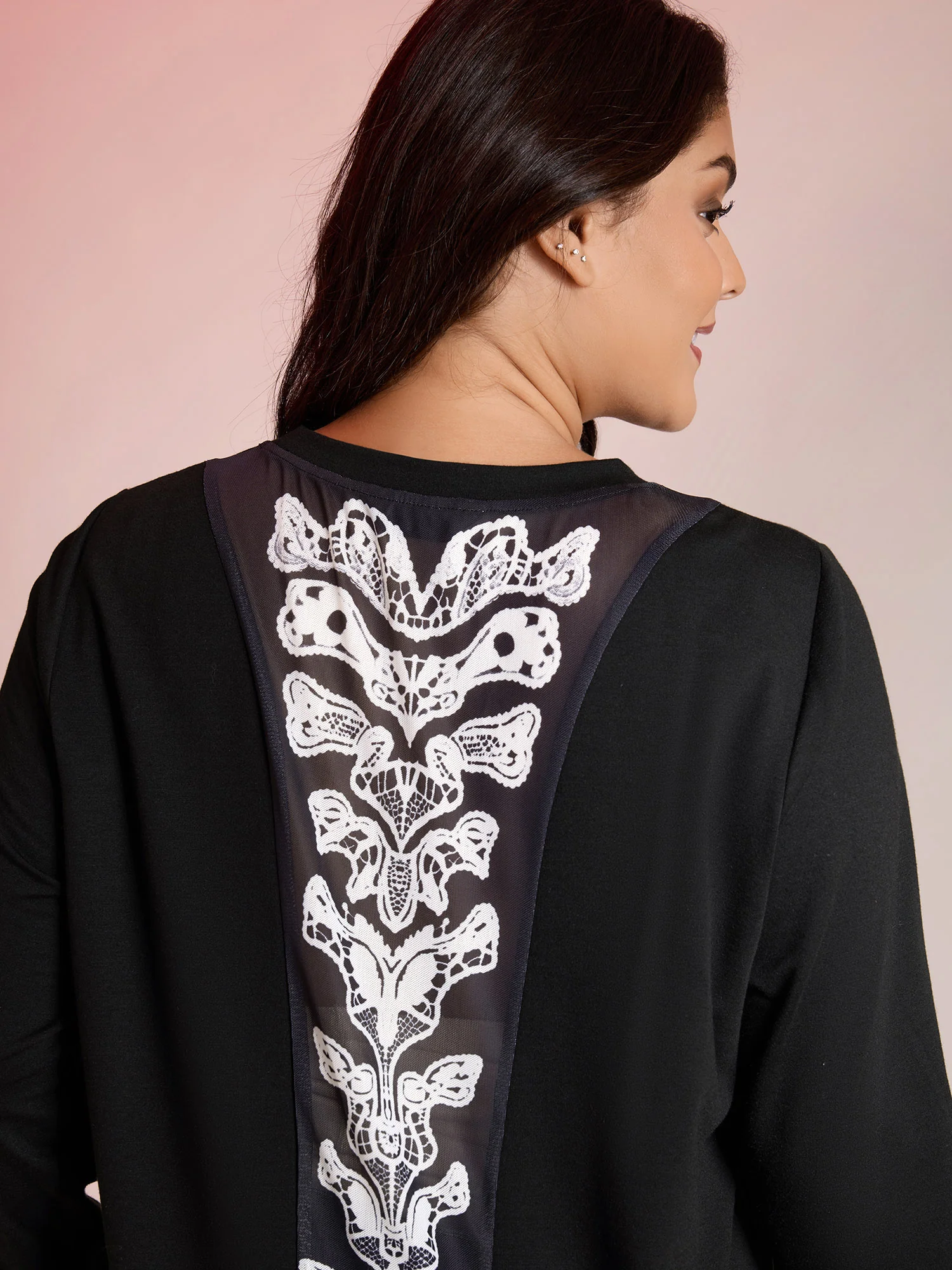 Back Sheer Halloween Print Solid Sweatshirt - Image 4