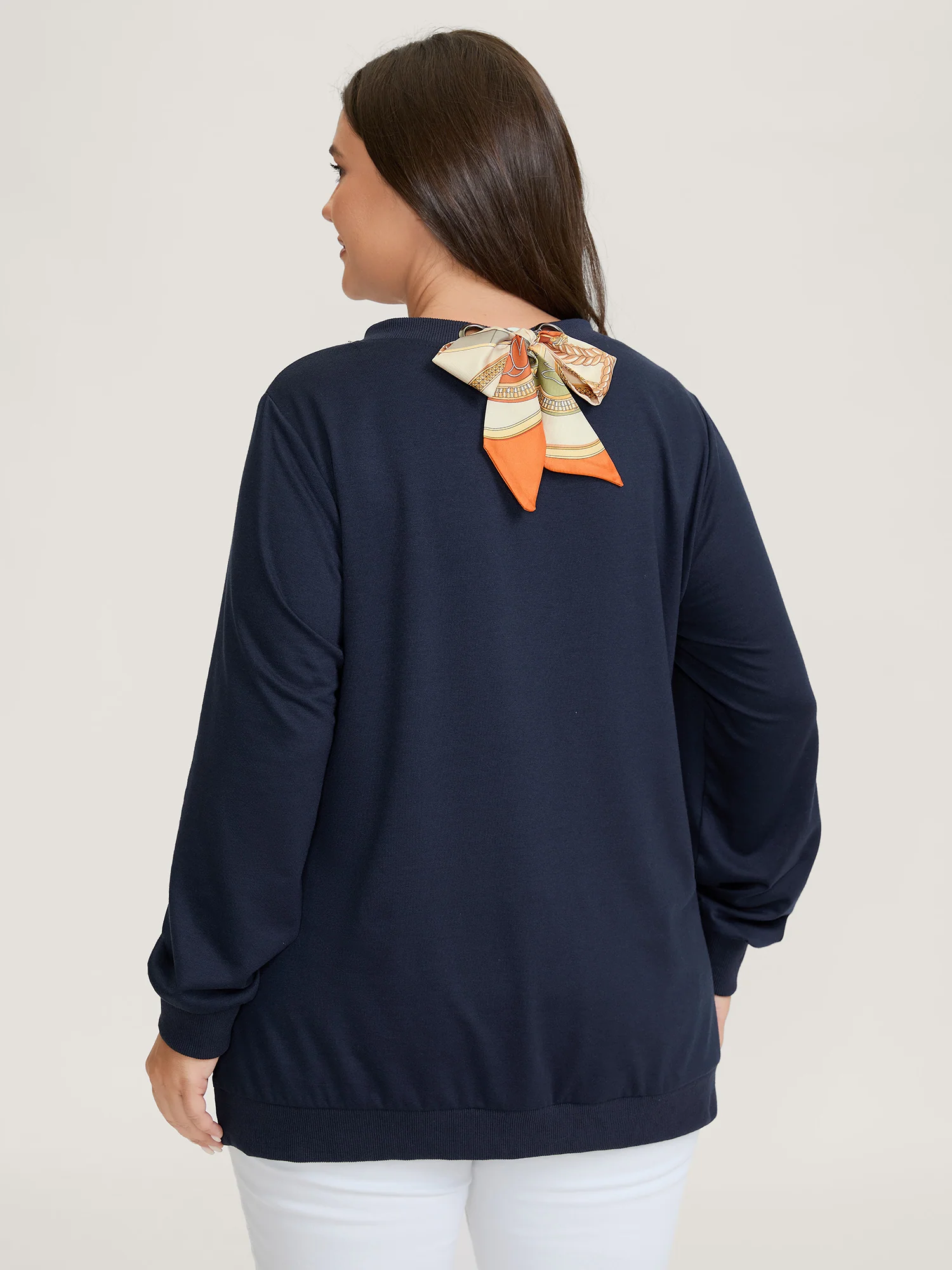 Back Silk Scarf Bow-Tie Detachable Sweatshirt - Image 6