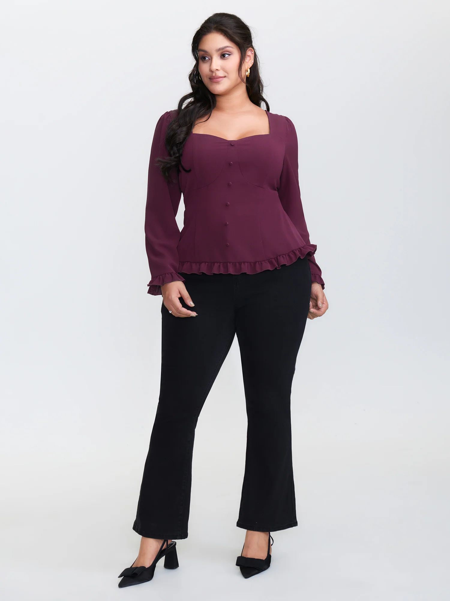 Back-Tie Sweetheart Neckline Ruffled Blouse - Image 3
