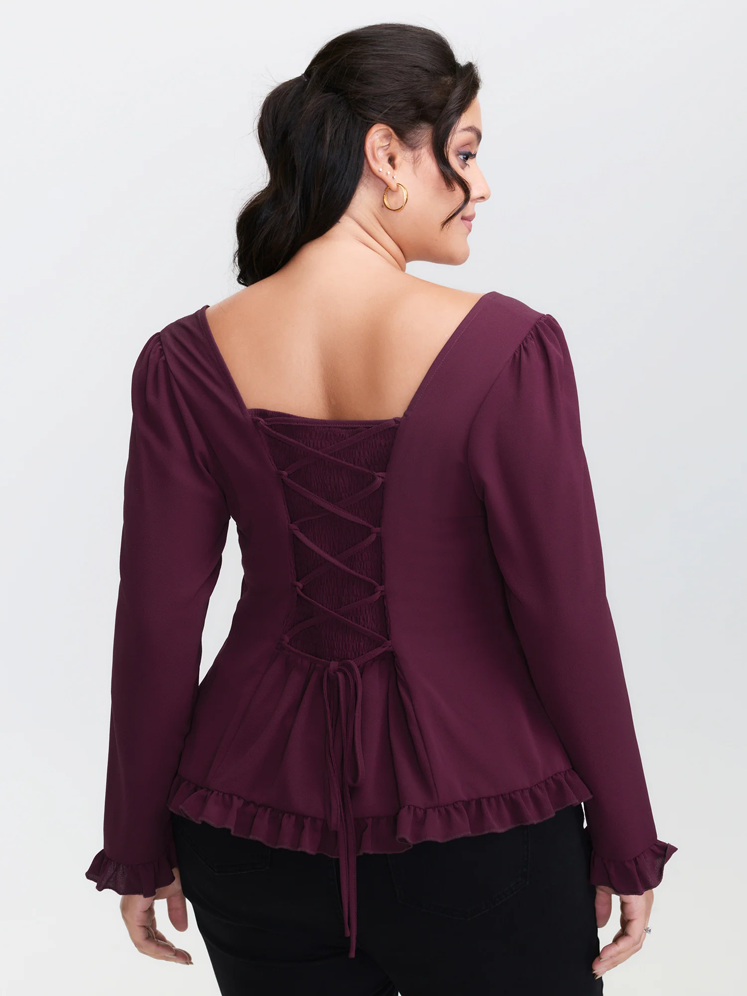 Back-Tie Sweetheart Neckline Ruffled Blouse - Image 4