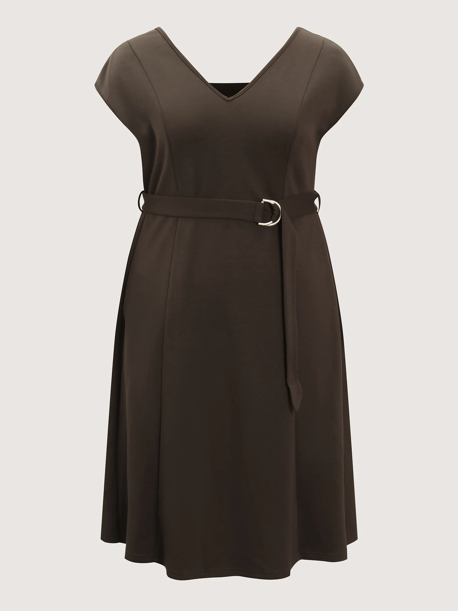 Backless Belted V-Neck Plain Midi Dress - Image 6